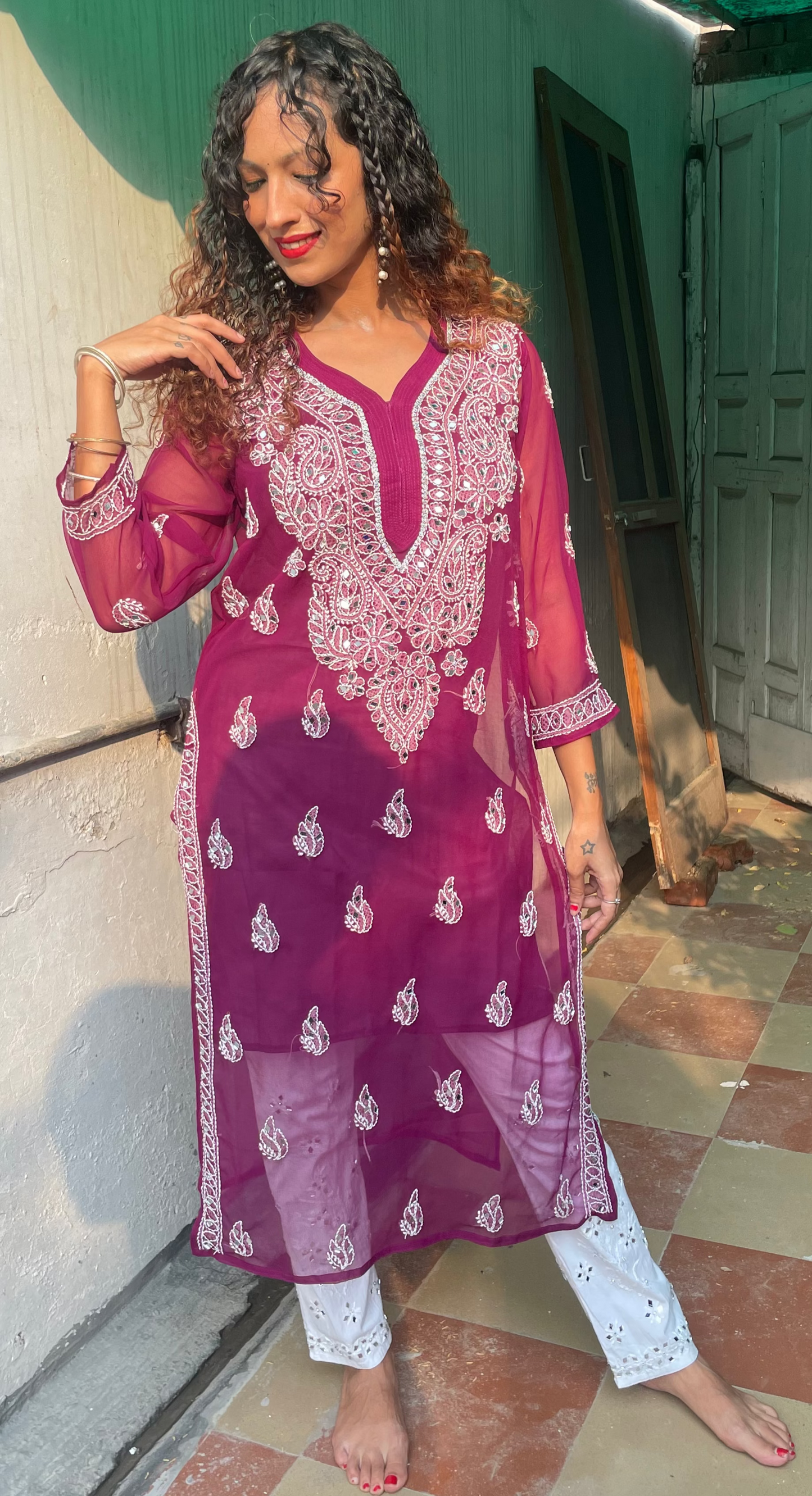 Lucknowi Mirror Work Kurti