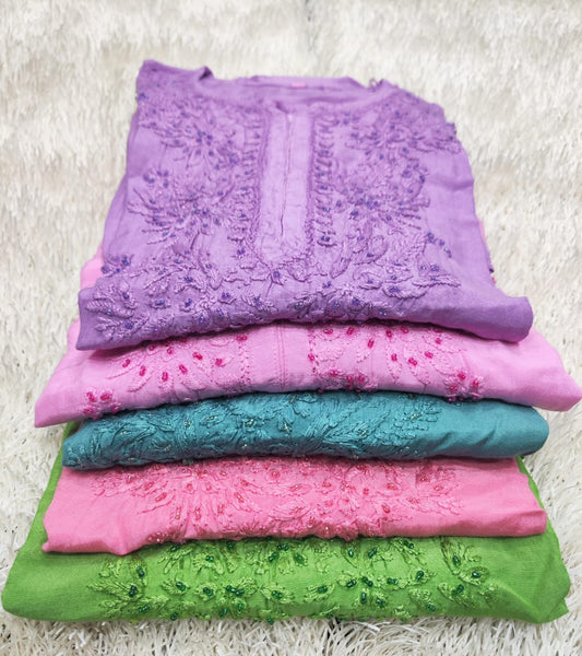Cutdana work muslin chikan kurti