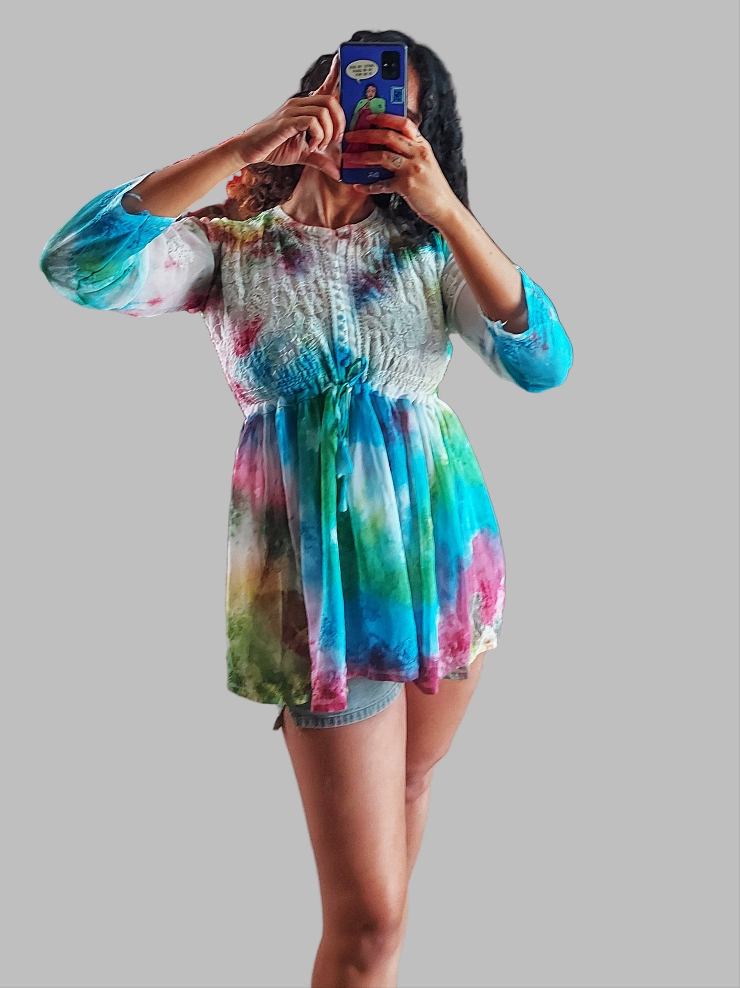 Tie dye georgette chikan frock top