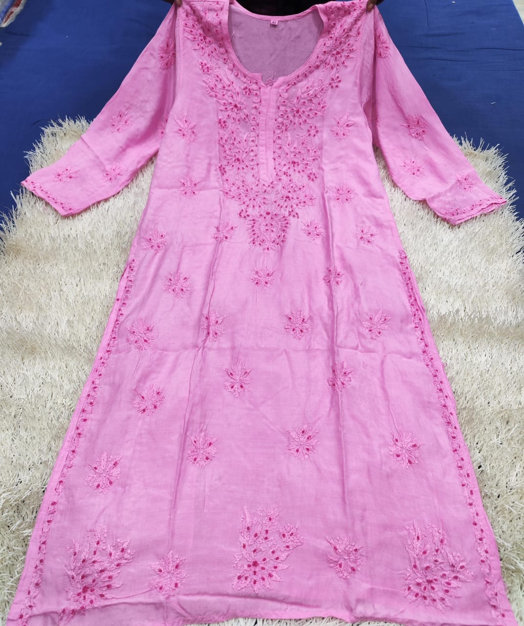 Cutdana work muslin chikan kurti