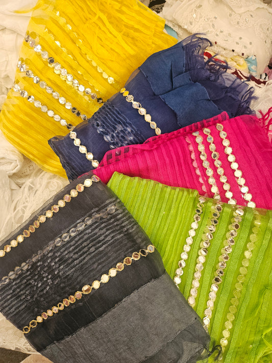 Mirror work tissue dupatta