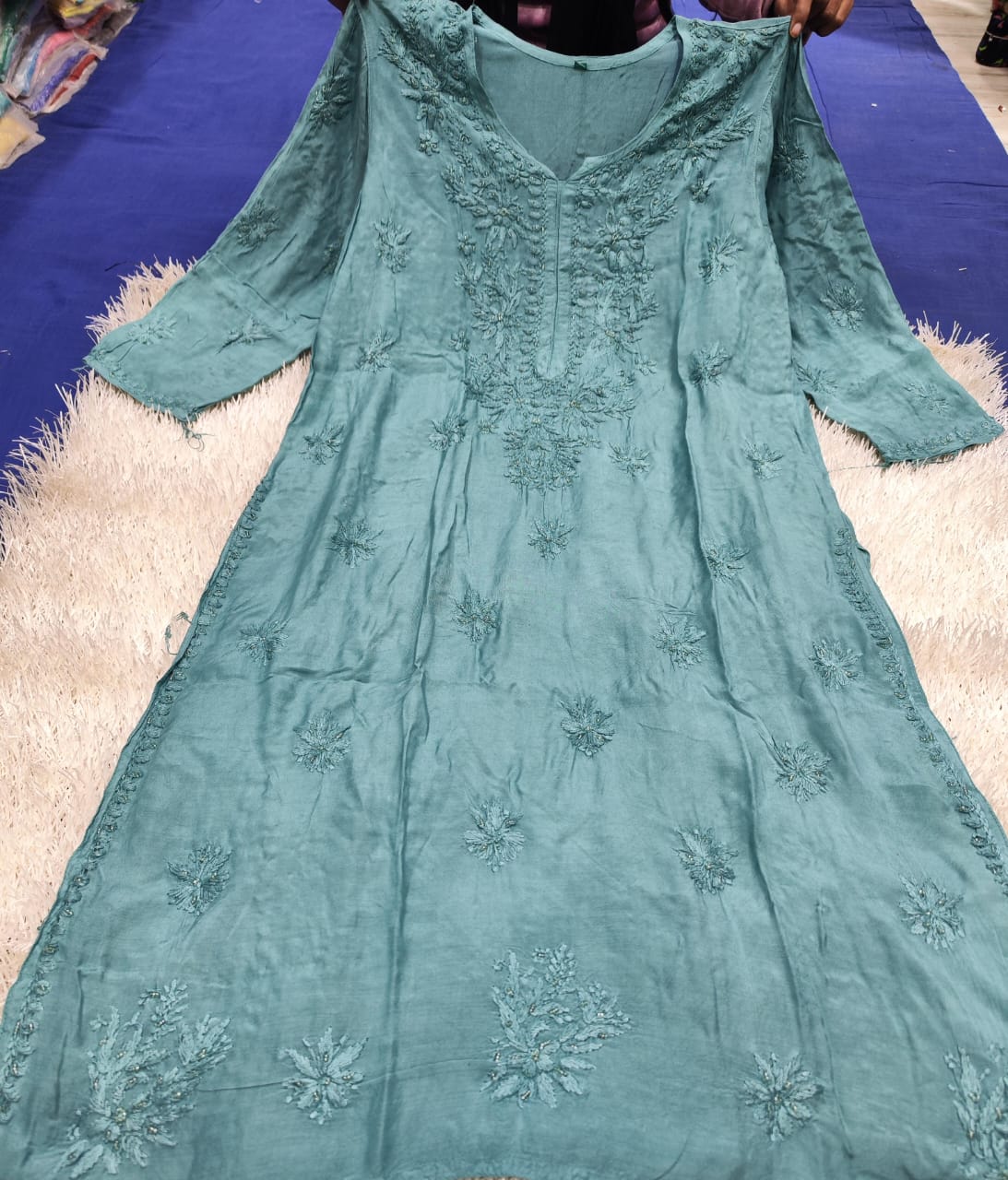 Cutdana work muslin chikan kurti