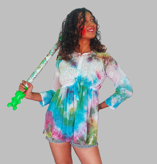 Tie dye georgette chikan frock top