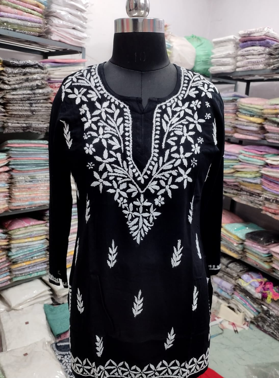 Short rayon chikan kurti