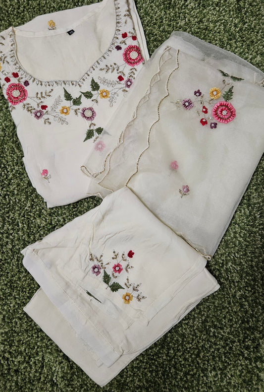 White garden Russian silk suit