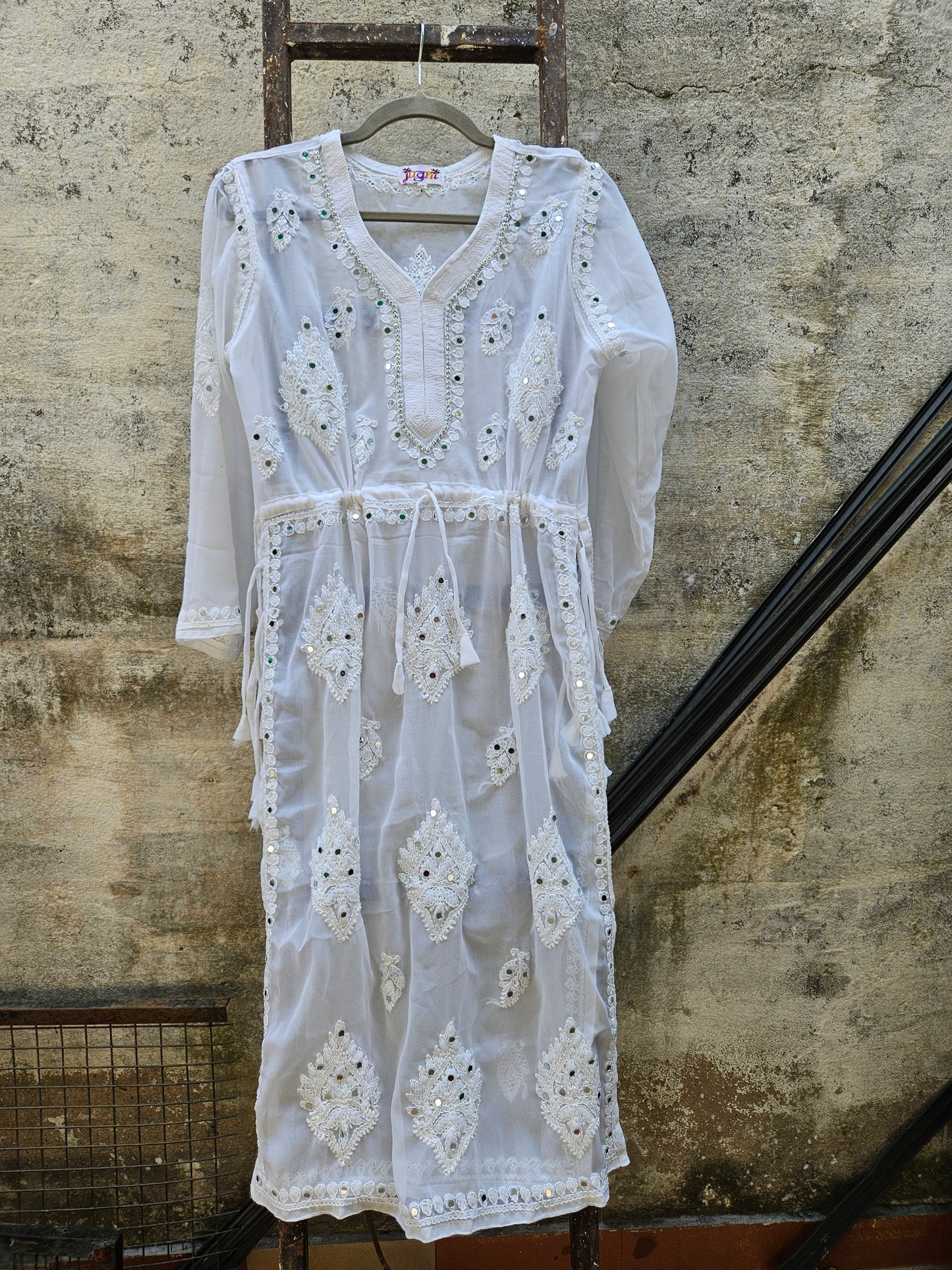 Mirror work nyra cut chikan kurti