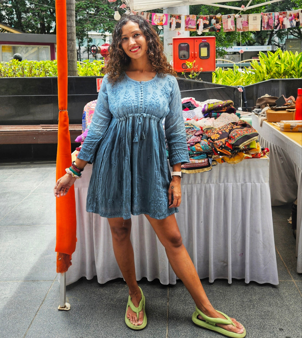 Ombre chanderi chikan frock