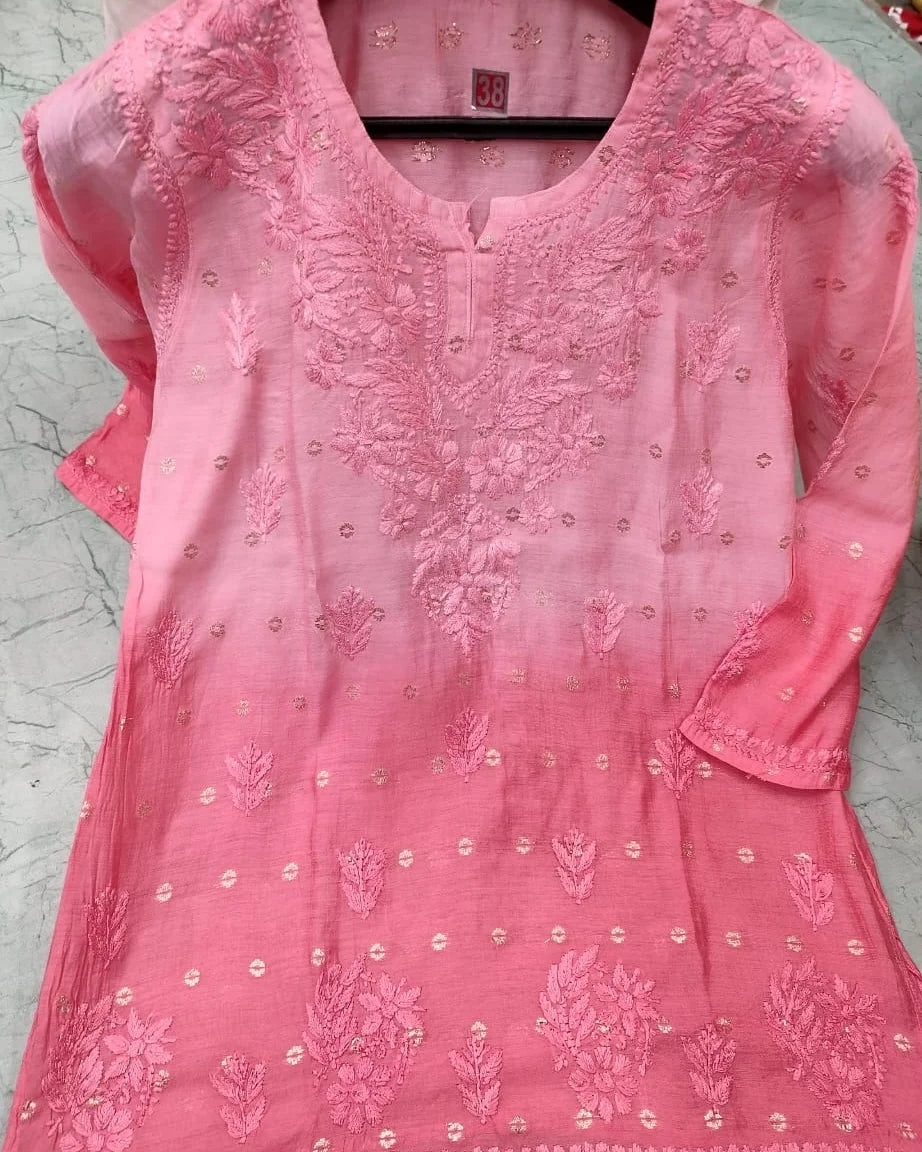 Zari work ombre chanderi chikan tops