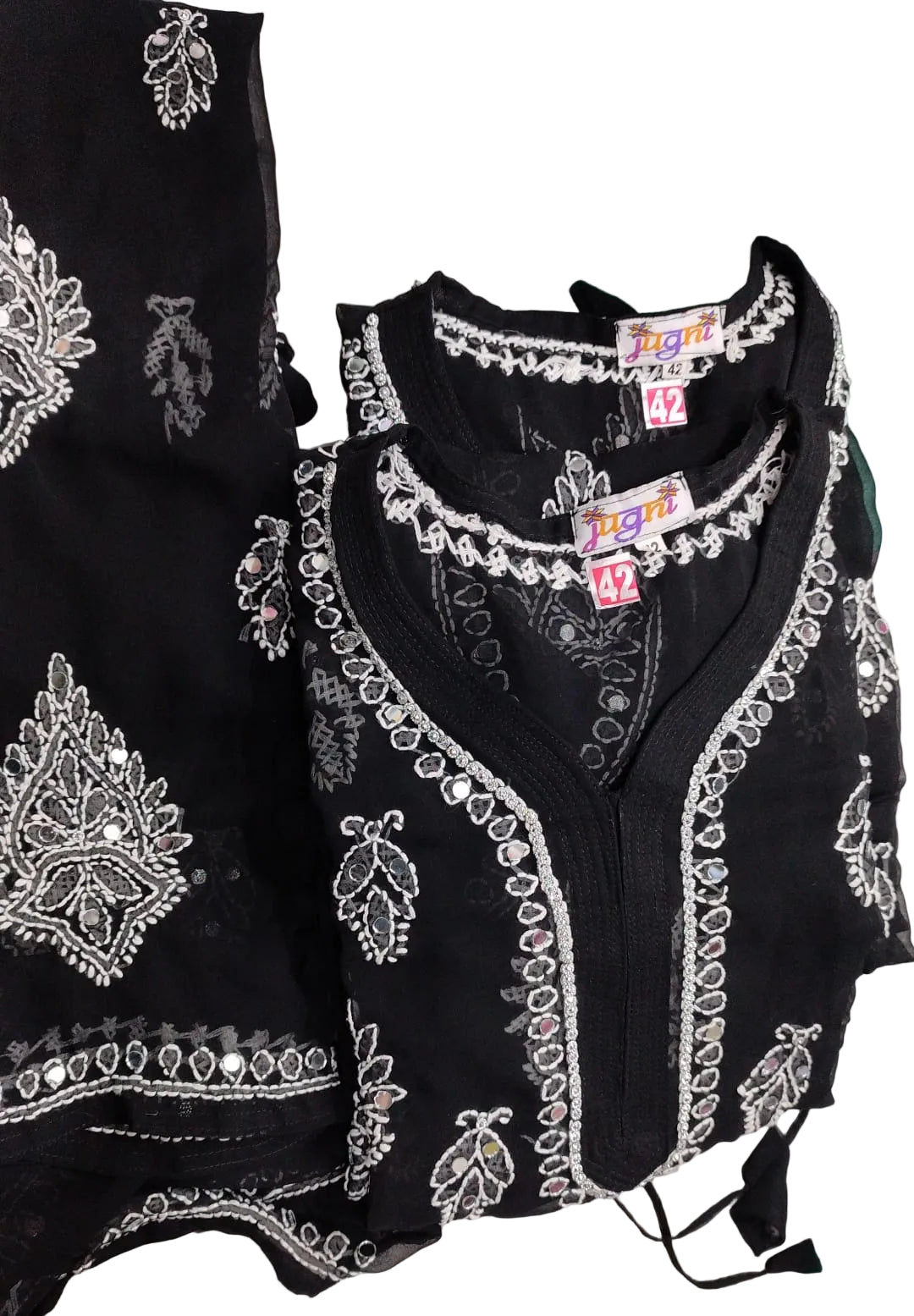 Mirror work nyra cut chikan kurti