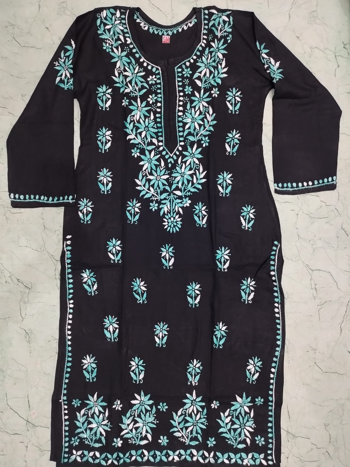Colored thread black chikan kurti