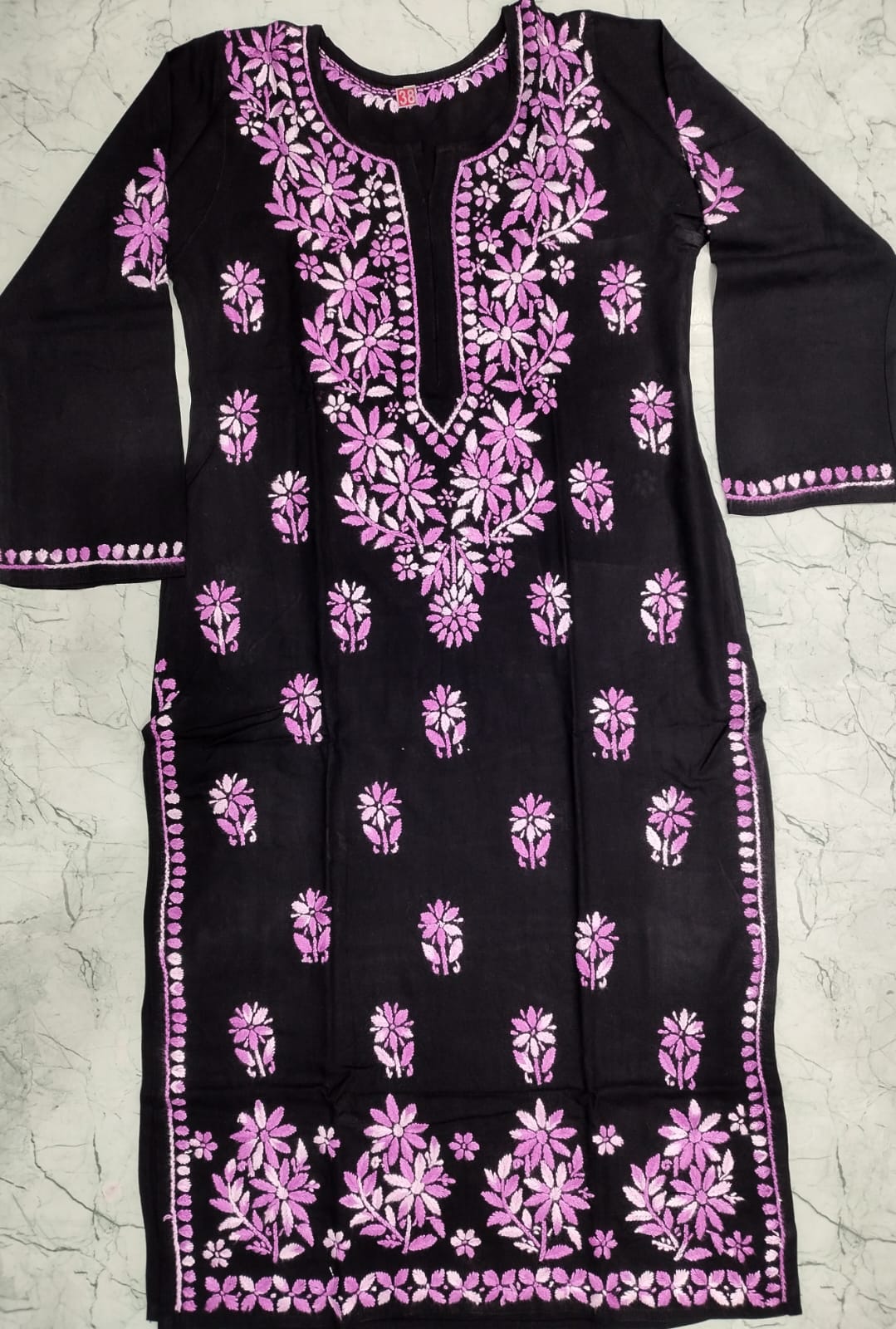 Colored thread black chikan kurti