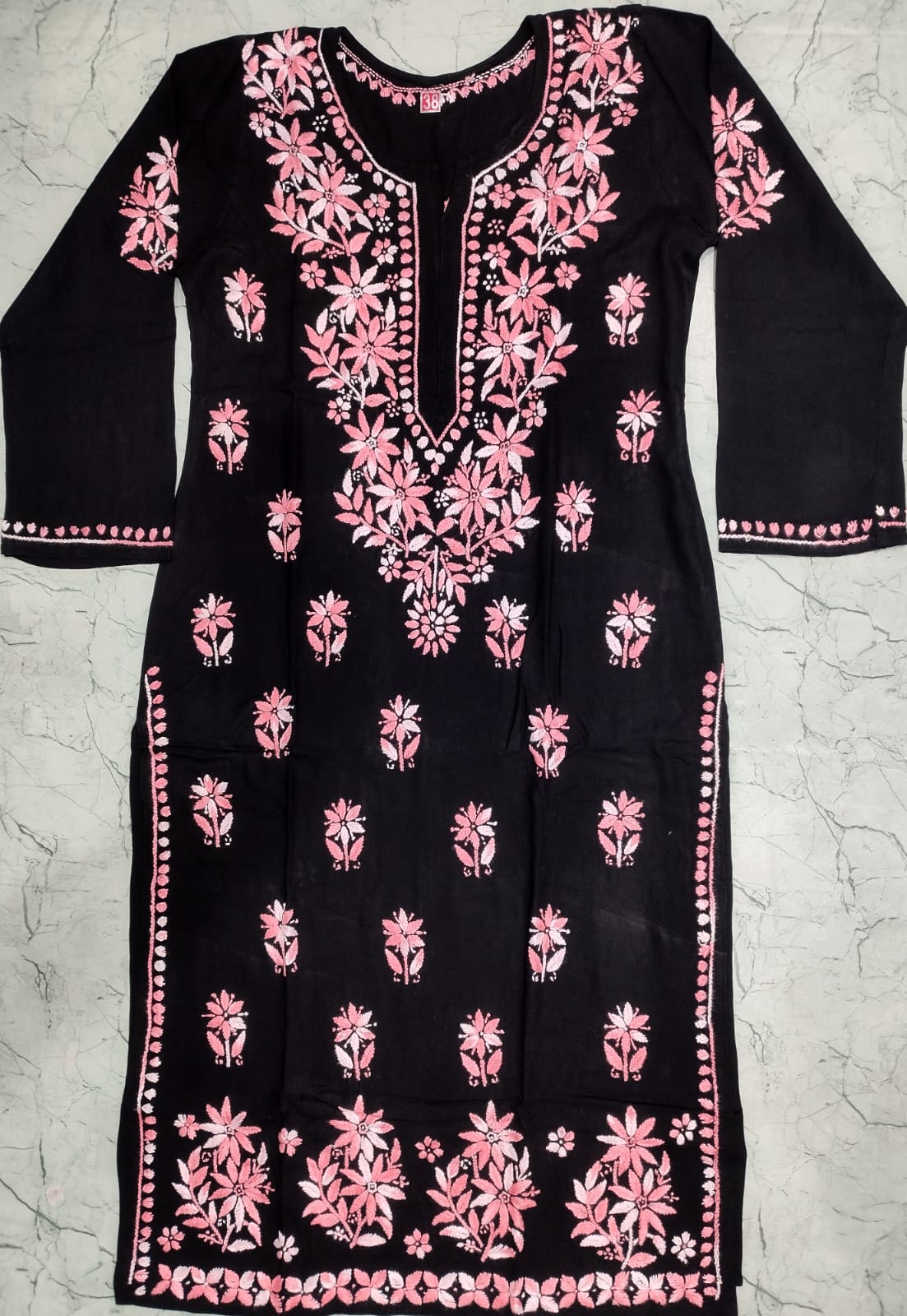 Colored thread black chikan kurti