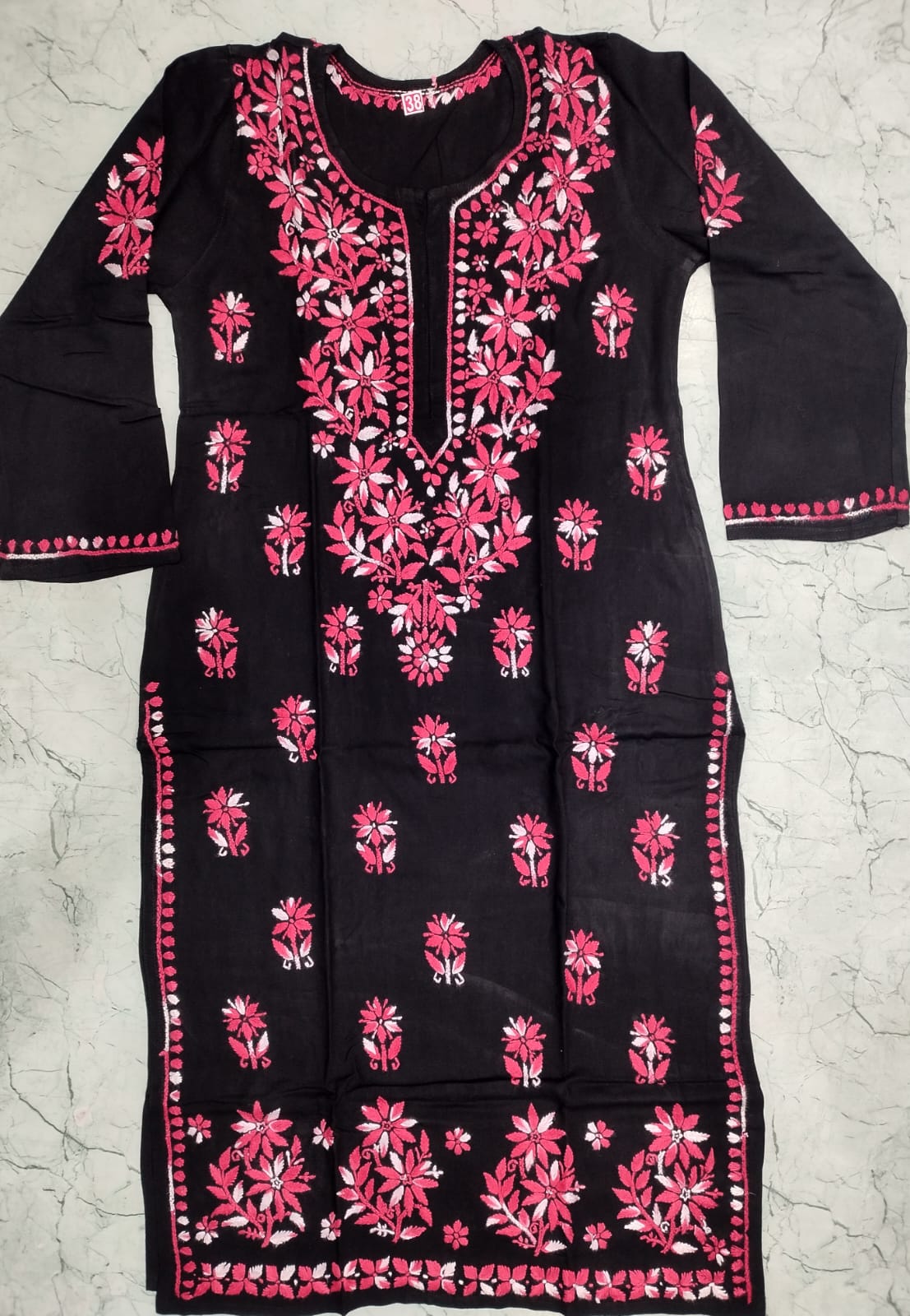 Colored thread black chikan kurti