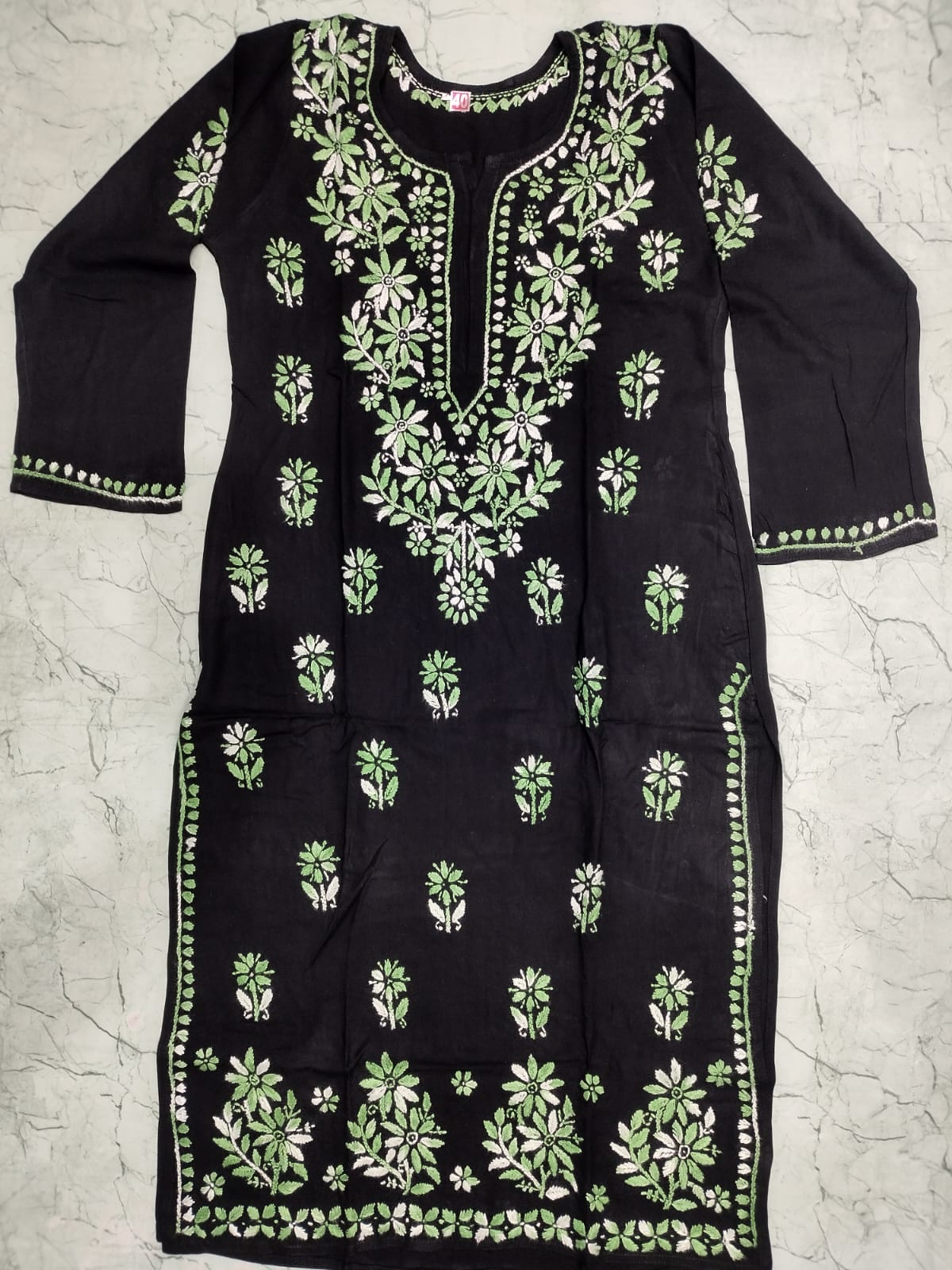 Colored thread black chikan kurti