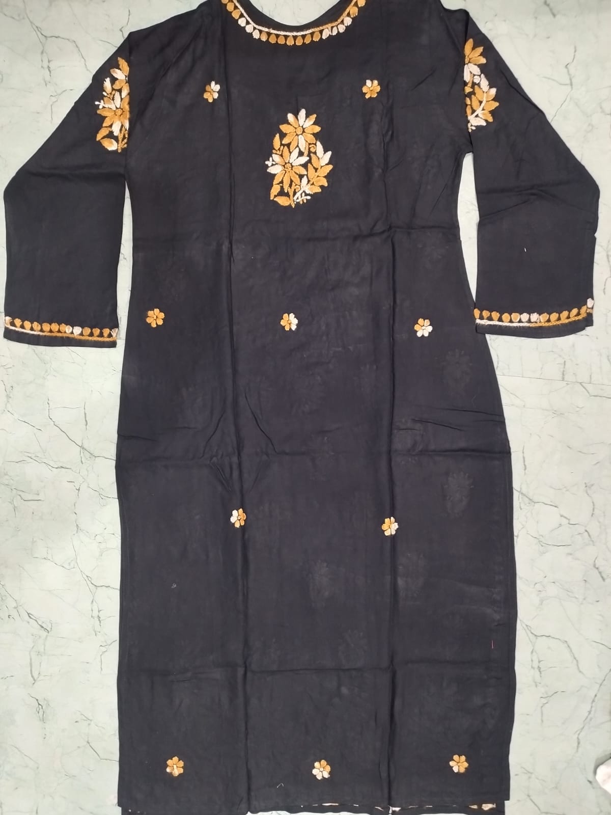 Colored thread black chikan kurti