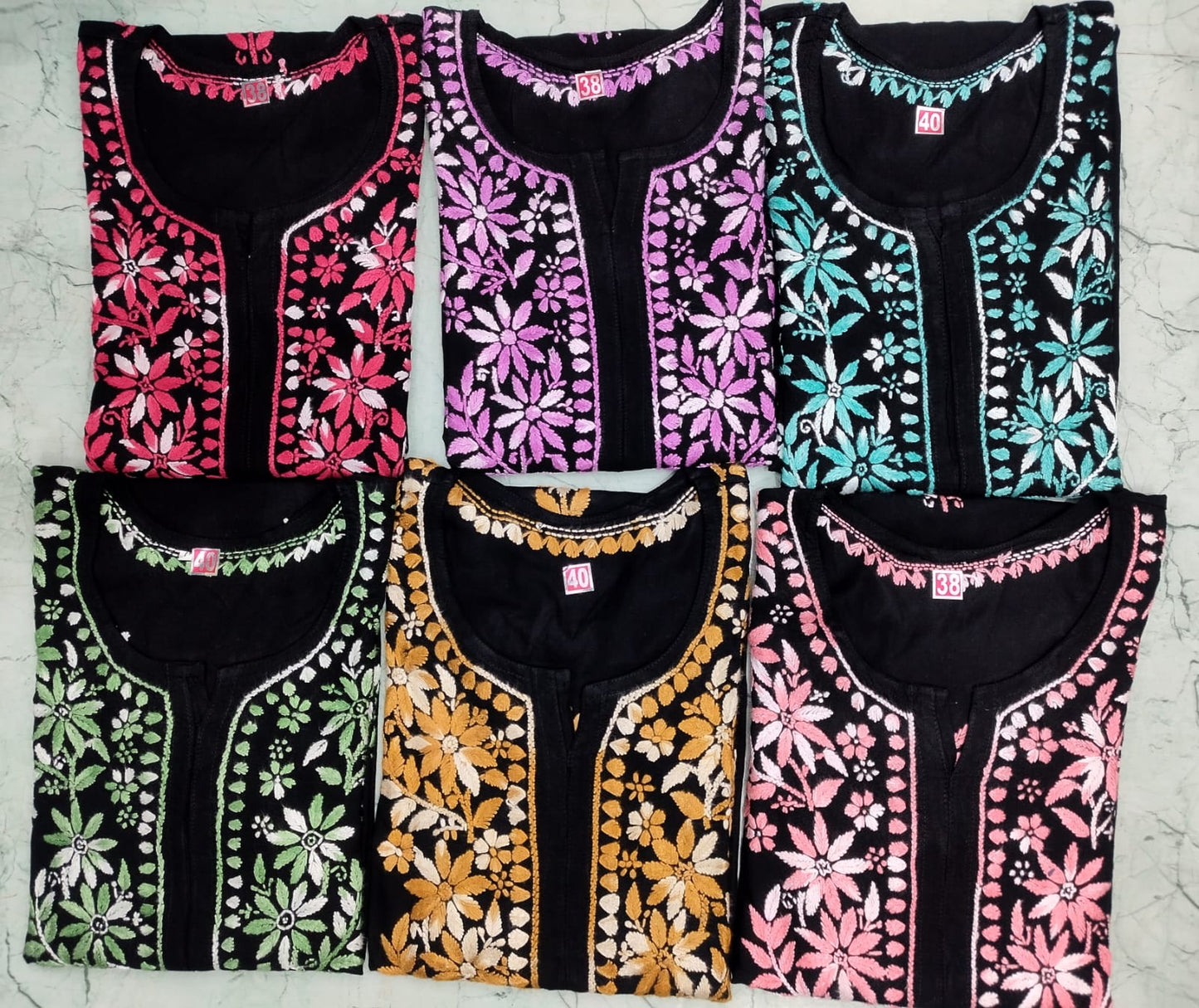 Colored thread black chikan kurti