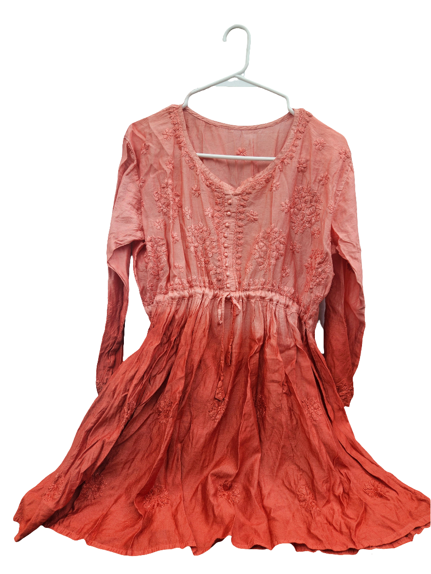 Ombre chanderi chikan frock