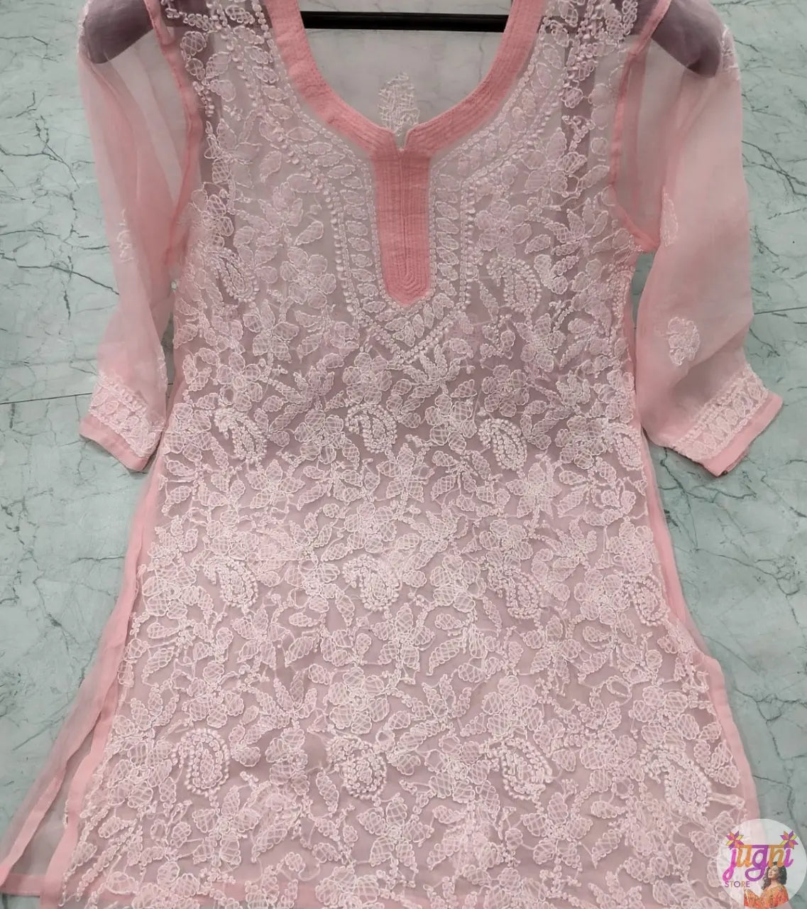 Short Chiffon Chikan Kurti