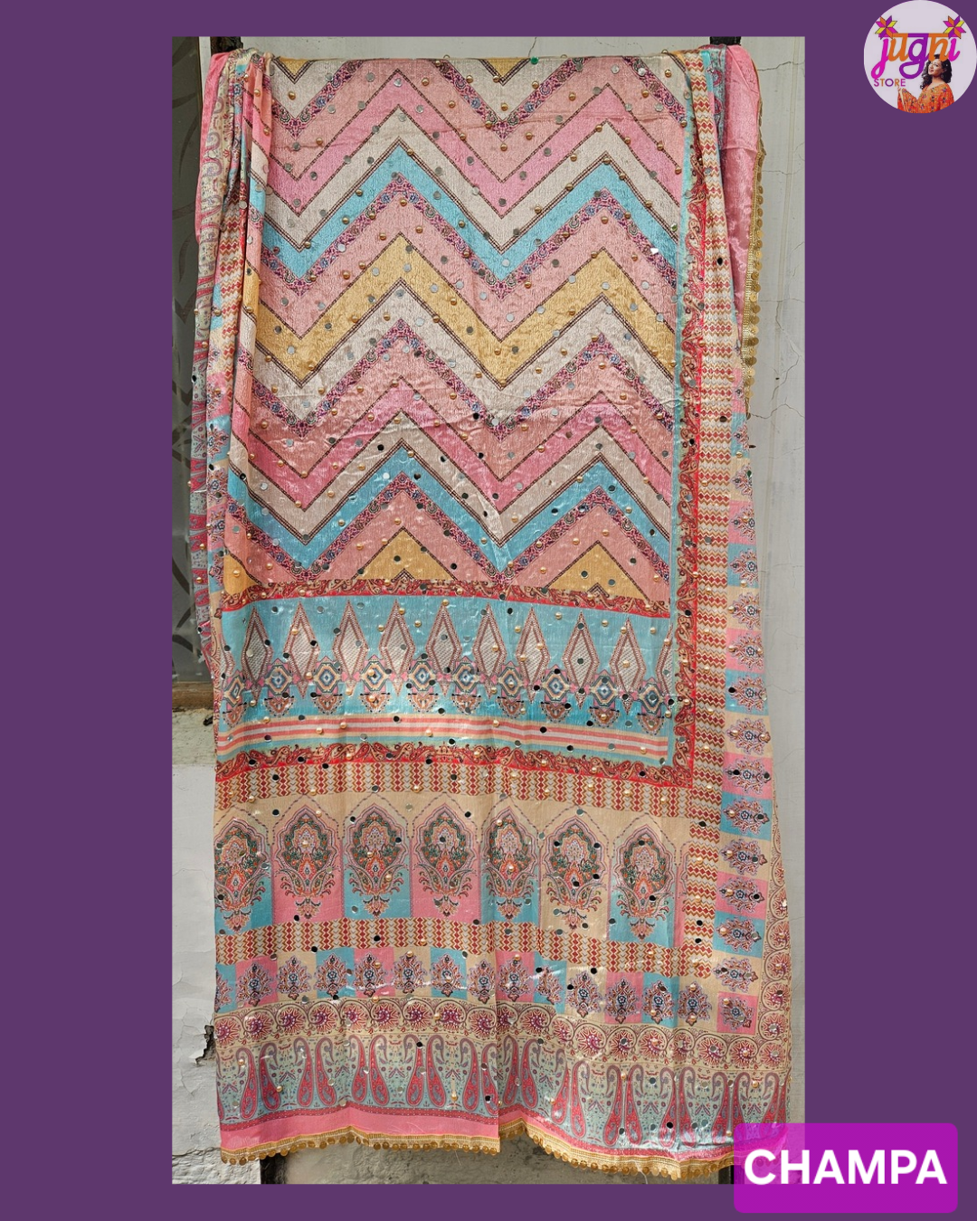 Mirror work Chinon Dupatta