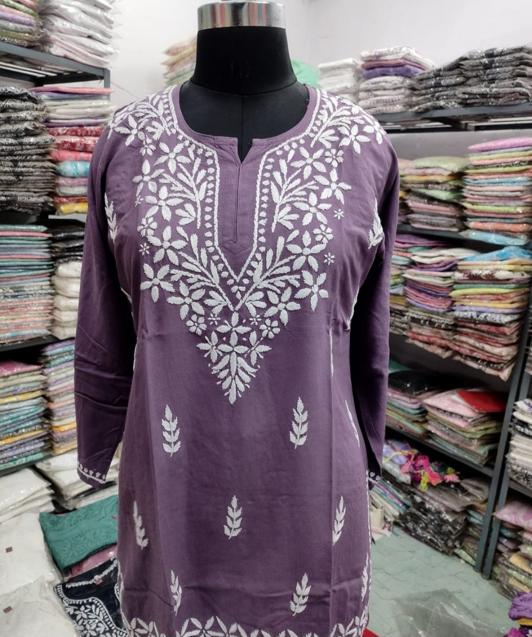 Short rayon chikan kurti