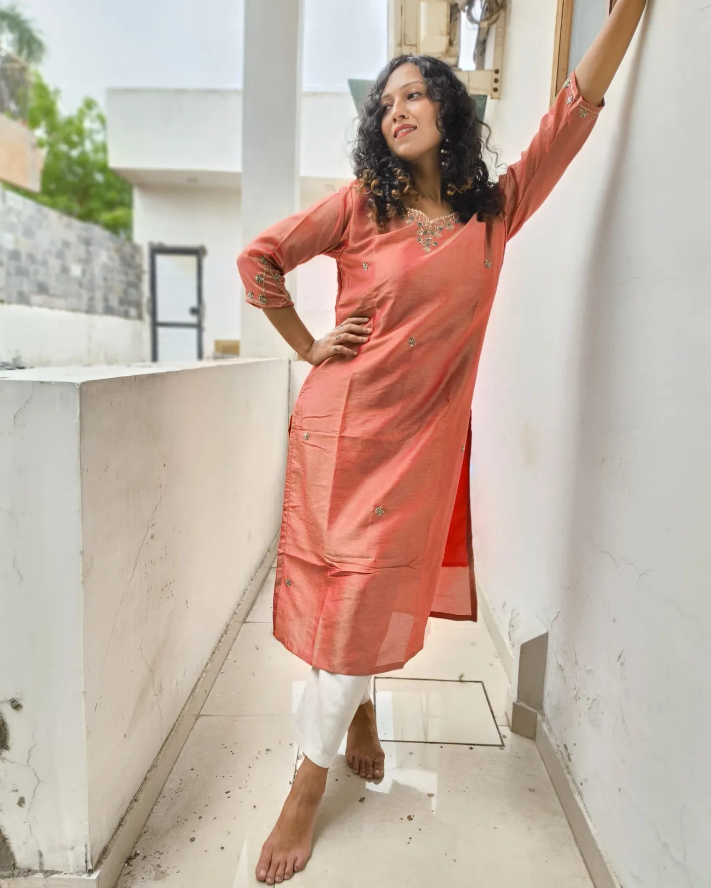 Red Shimmer Kurta