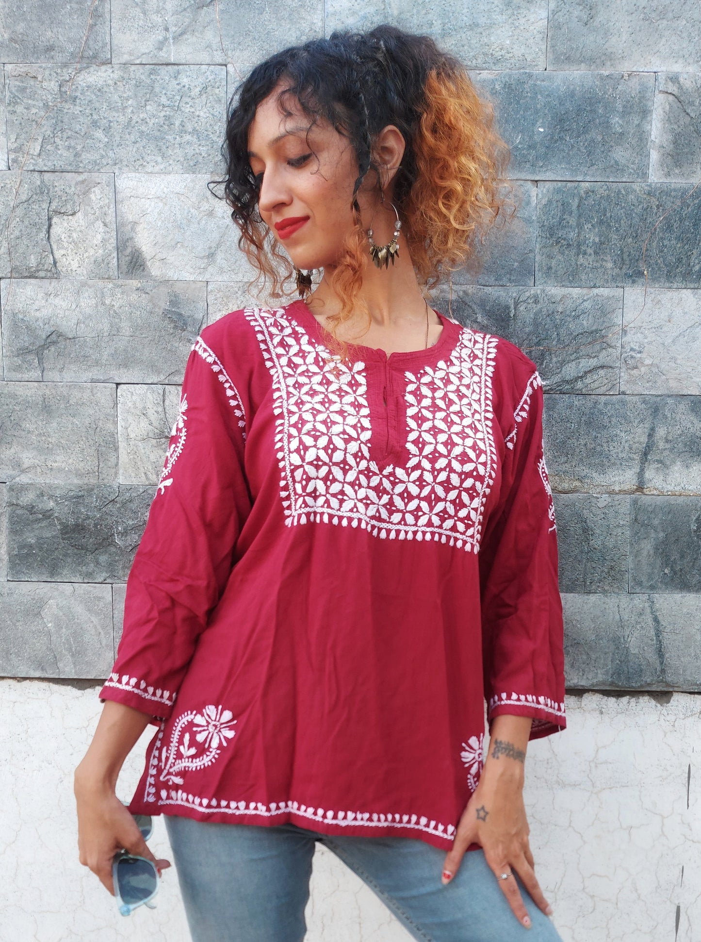 Short rayon chikan kurti