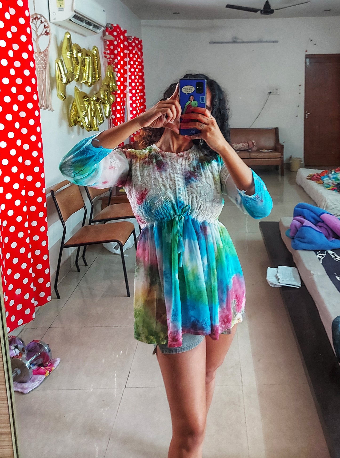 Tie dye georgette chikan frock top