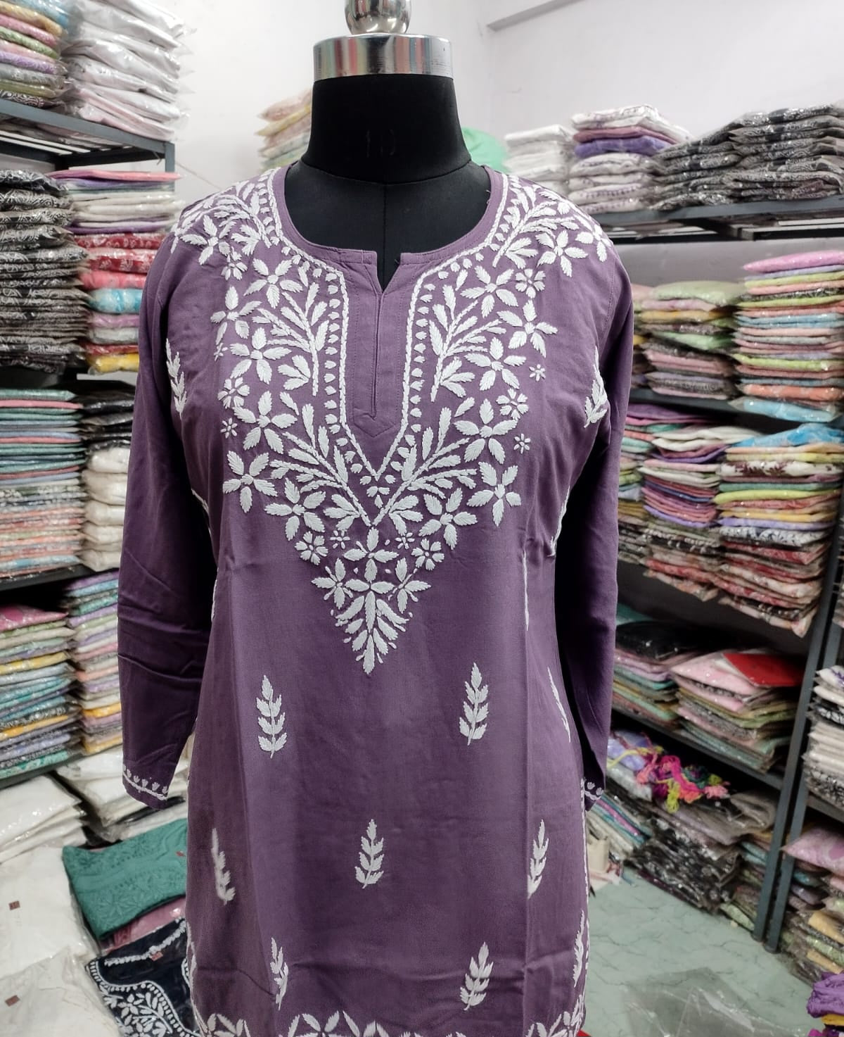 Short rayon chikan kurti