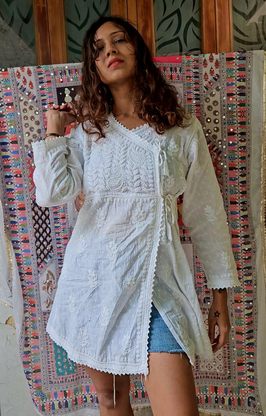 Short chikankari angrakha