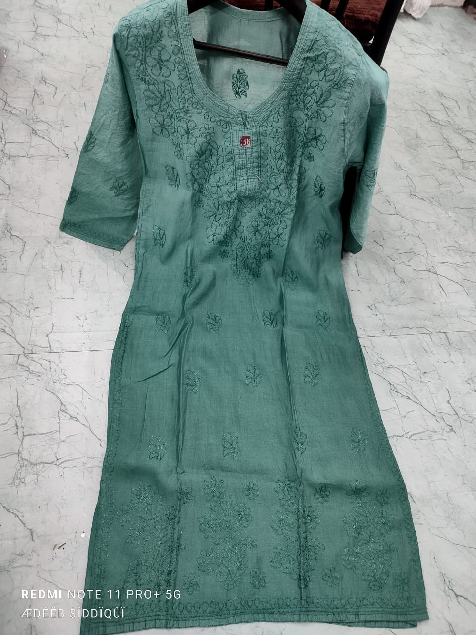 Ombre chanderi hand embroidered chikan kurti