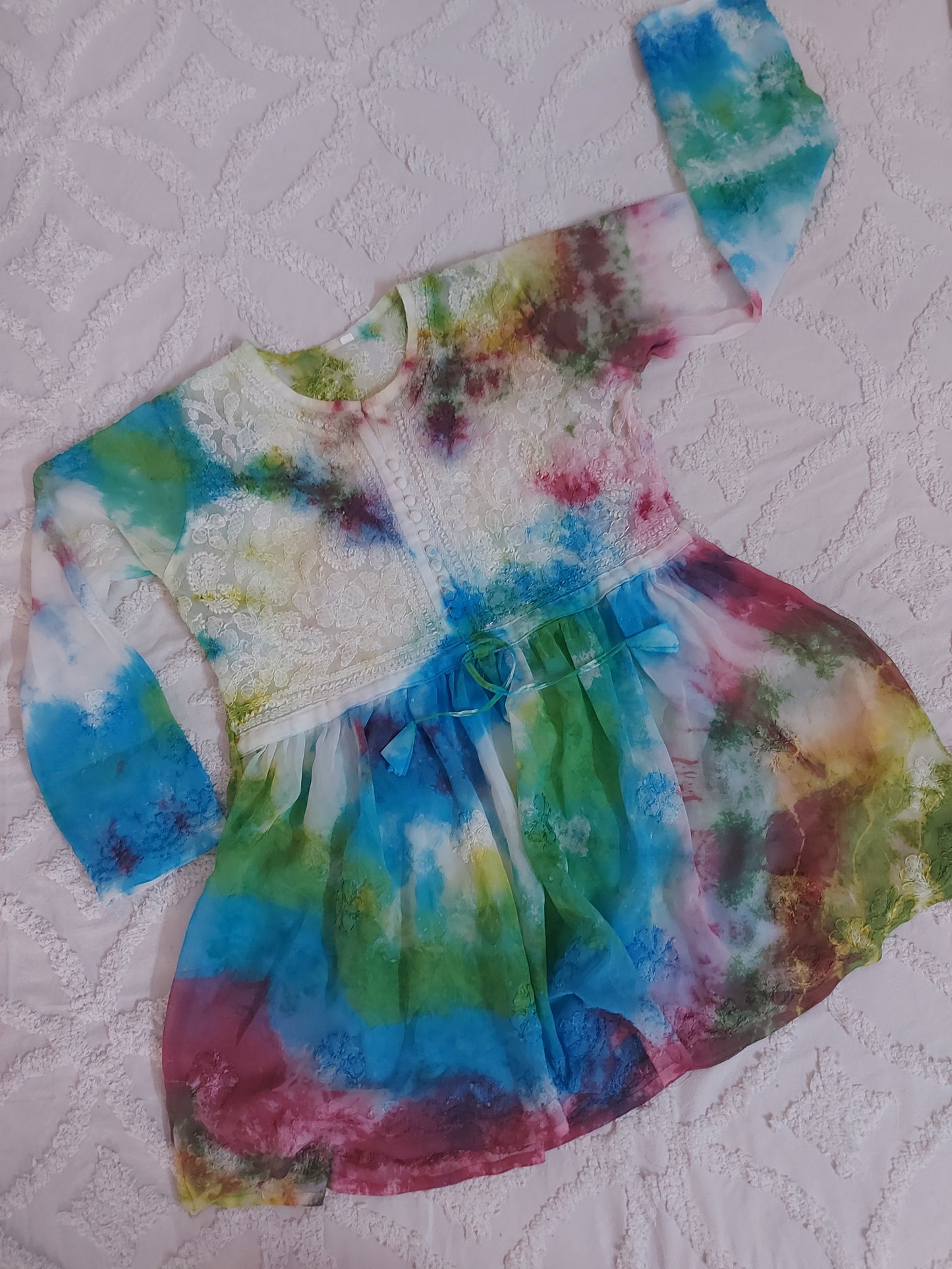 Tie dye georgette chikan frock top