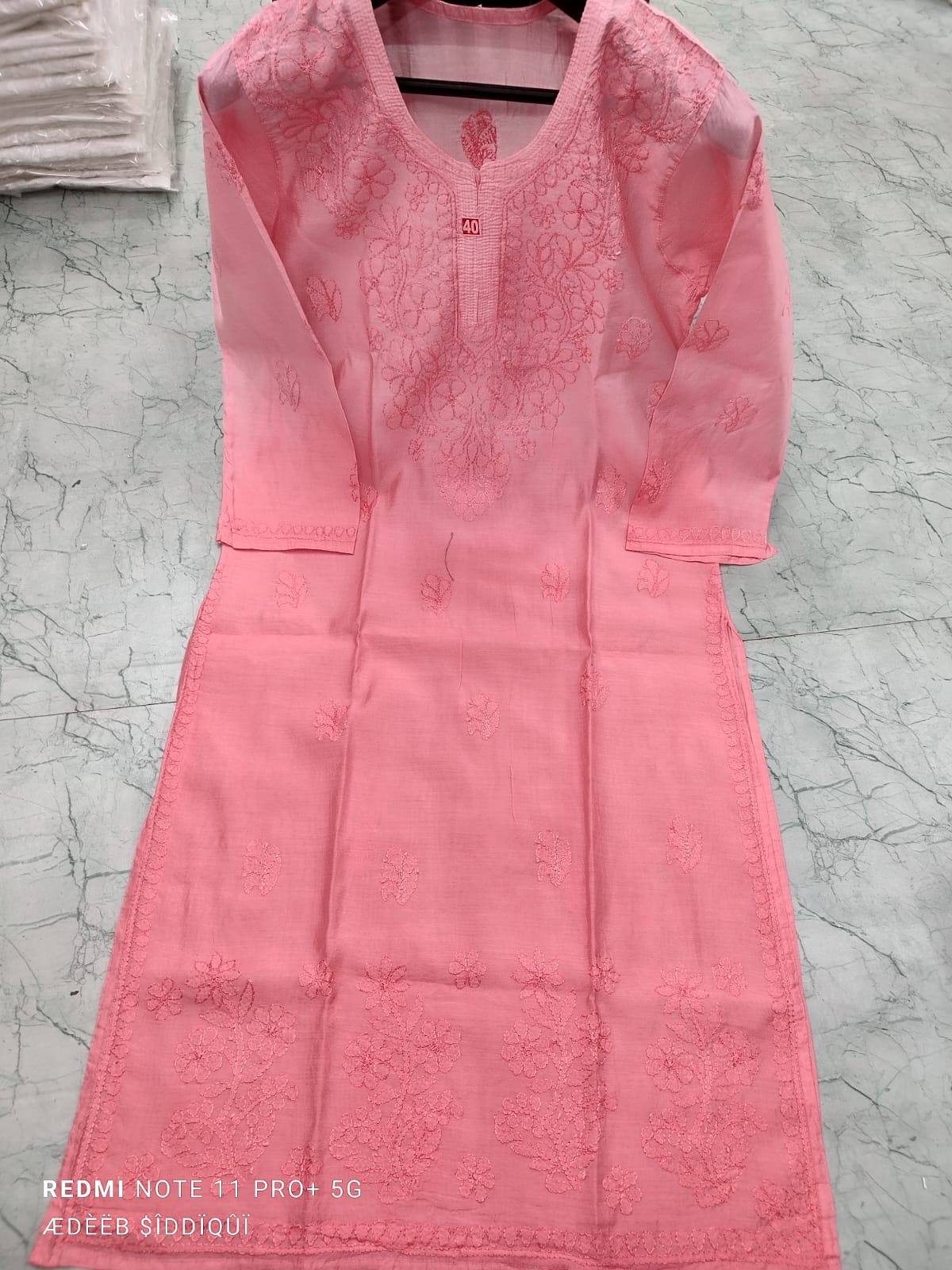 Ombre chanderi hand embroidered chikan kurti