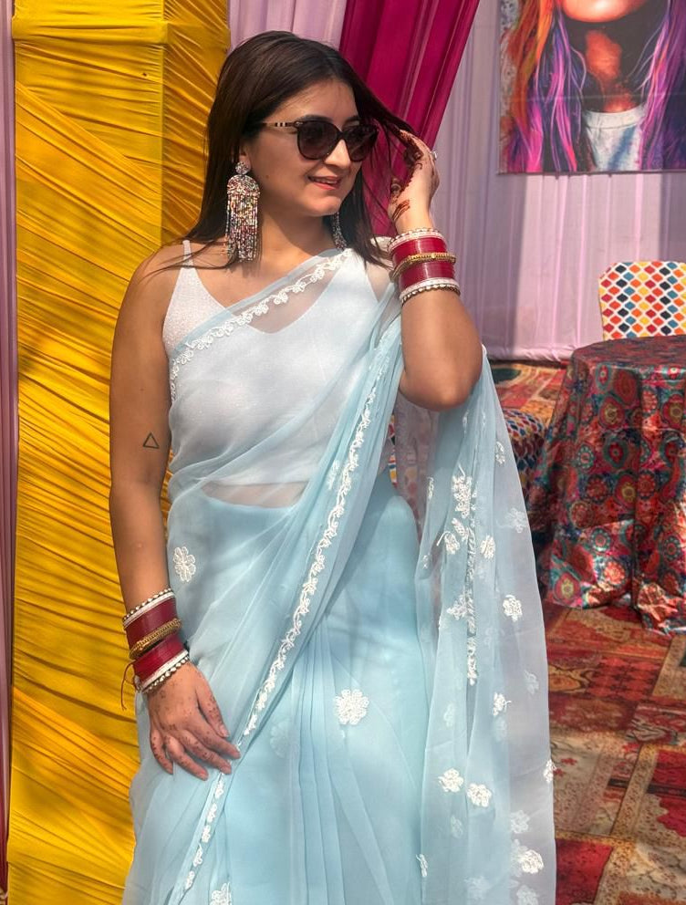 Ready to wear chikan saree