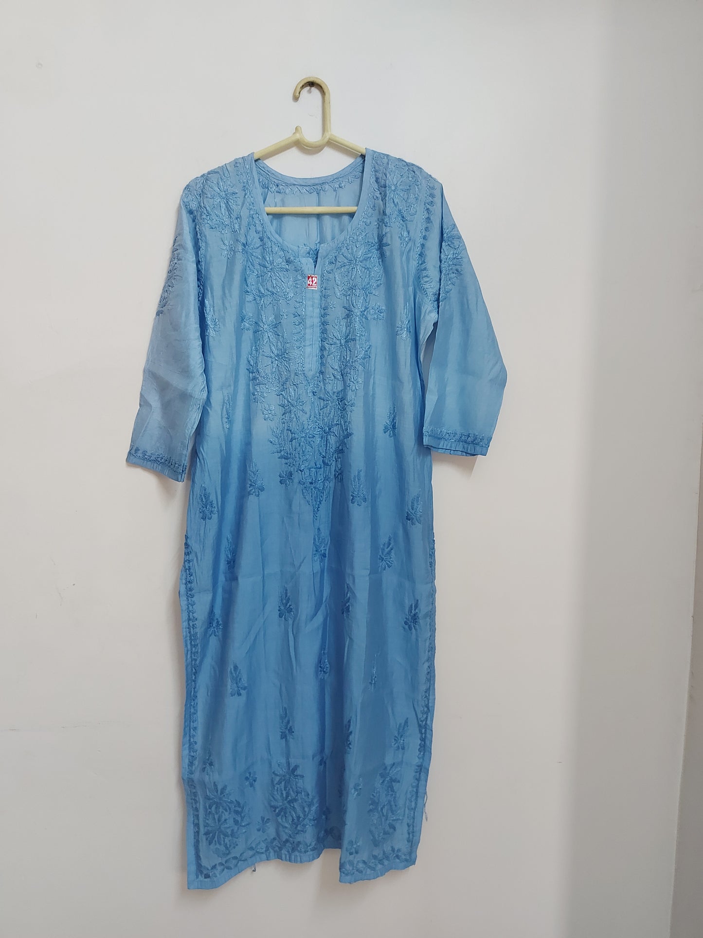 Ombre chanderi hand embroidered chikan kurti