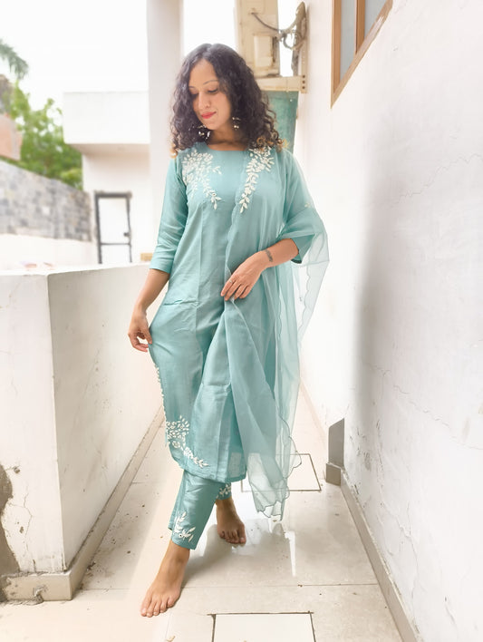 Cutdana mirror work dola silk suit