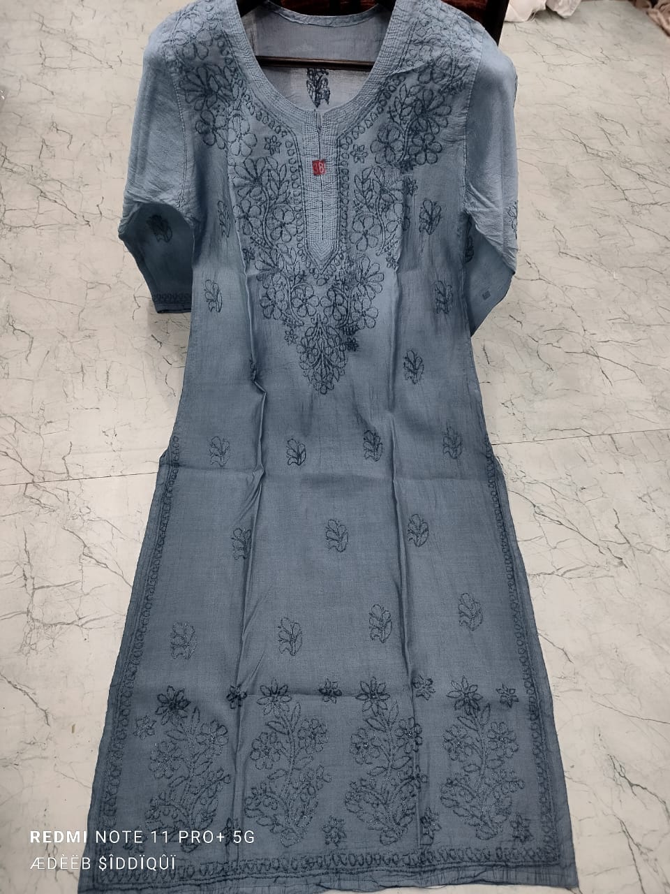 Ombre chanderi hand embroidered chikan kurti