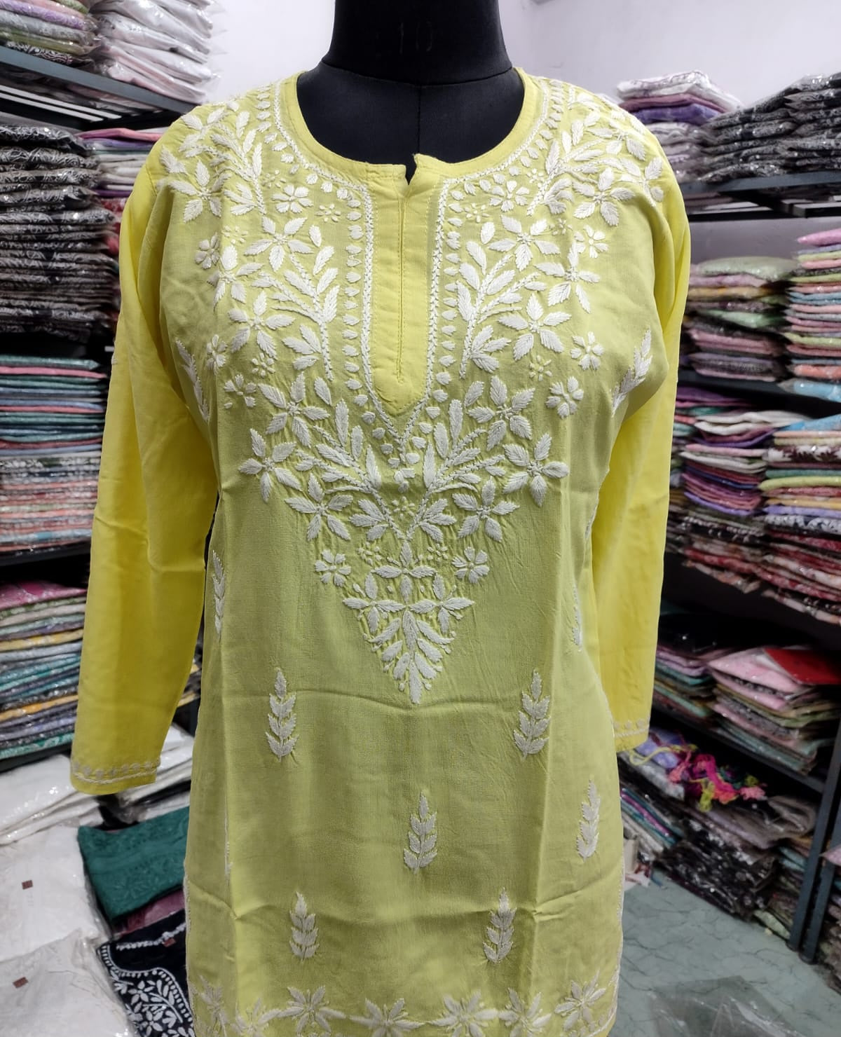 Short rayon chikan kurti
