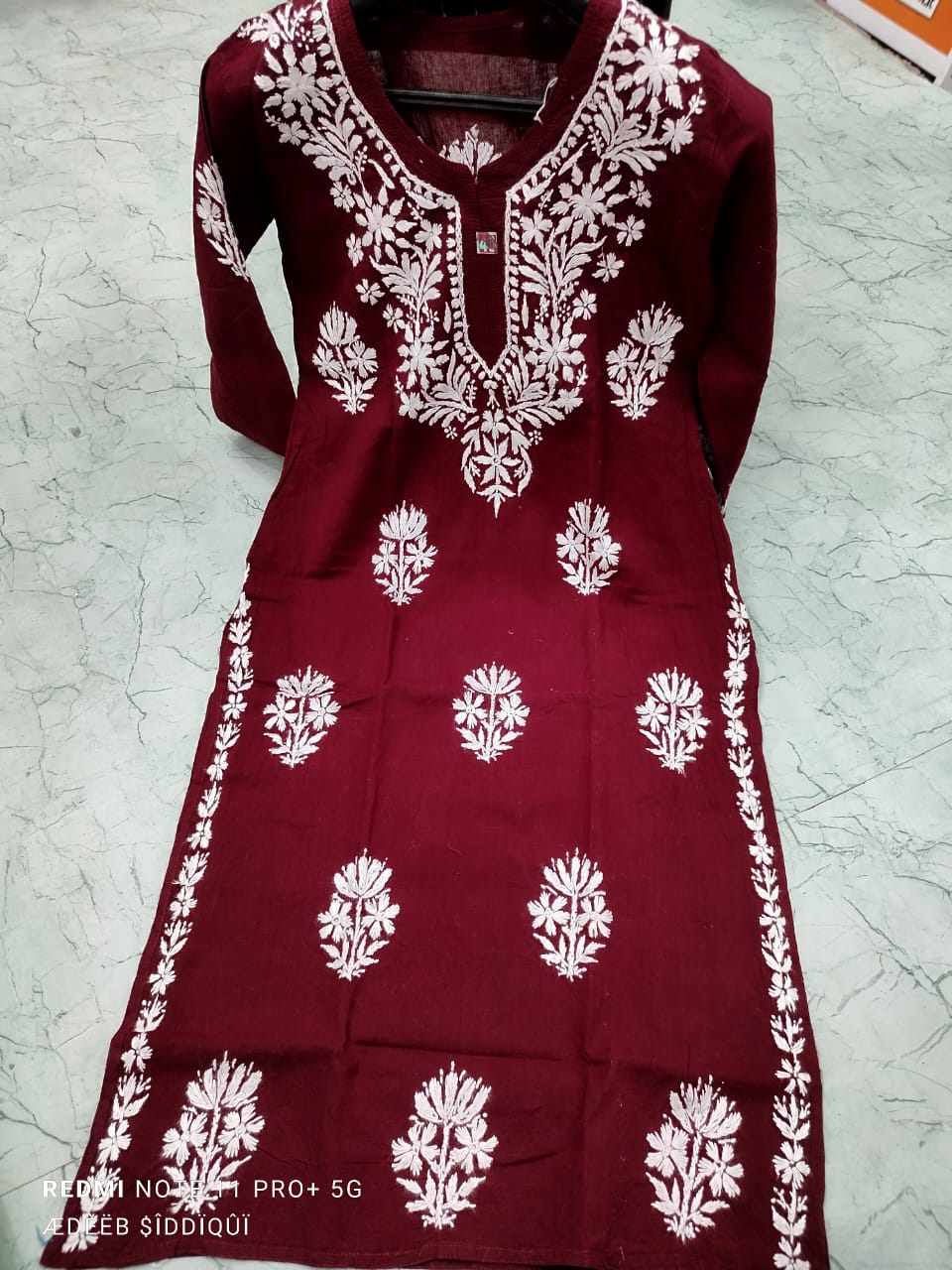 Hand embroidered cotton chikan kurti