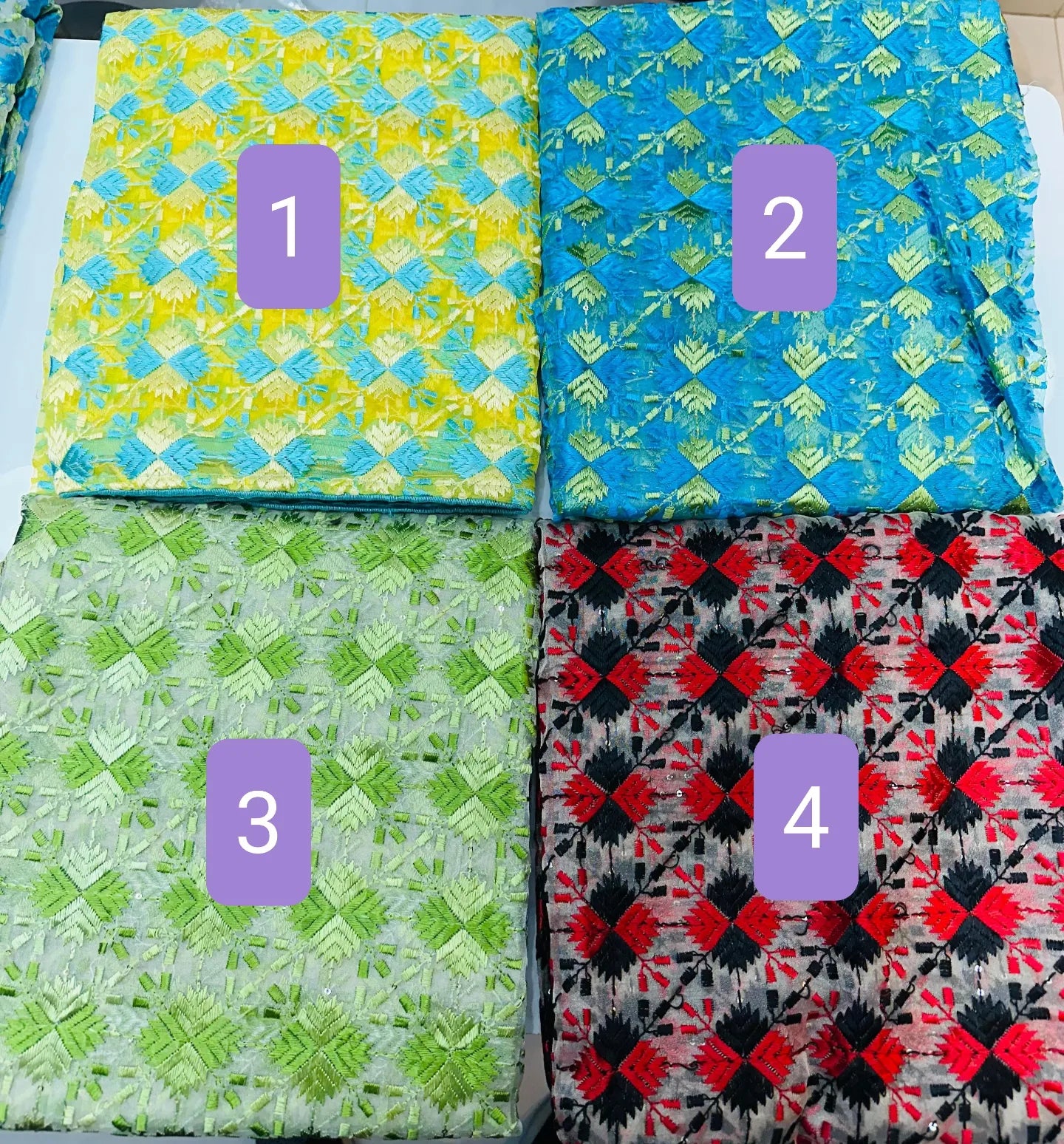 Dual color organza phulkari dupatta