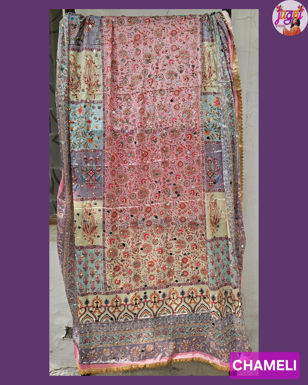 Mirror work Chinon Dupatta