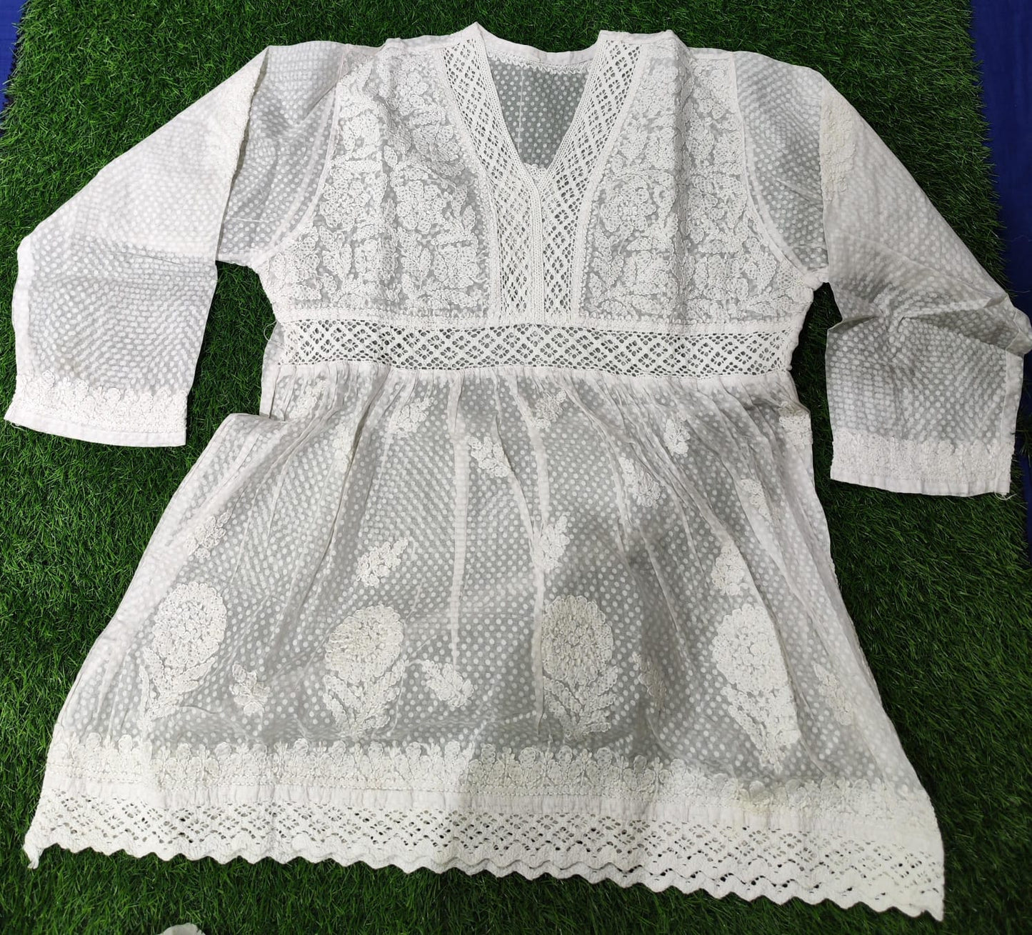 Polka voile cotton chikankari short frock