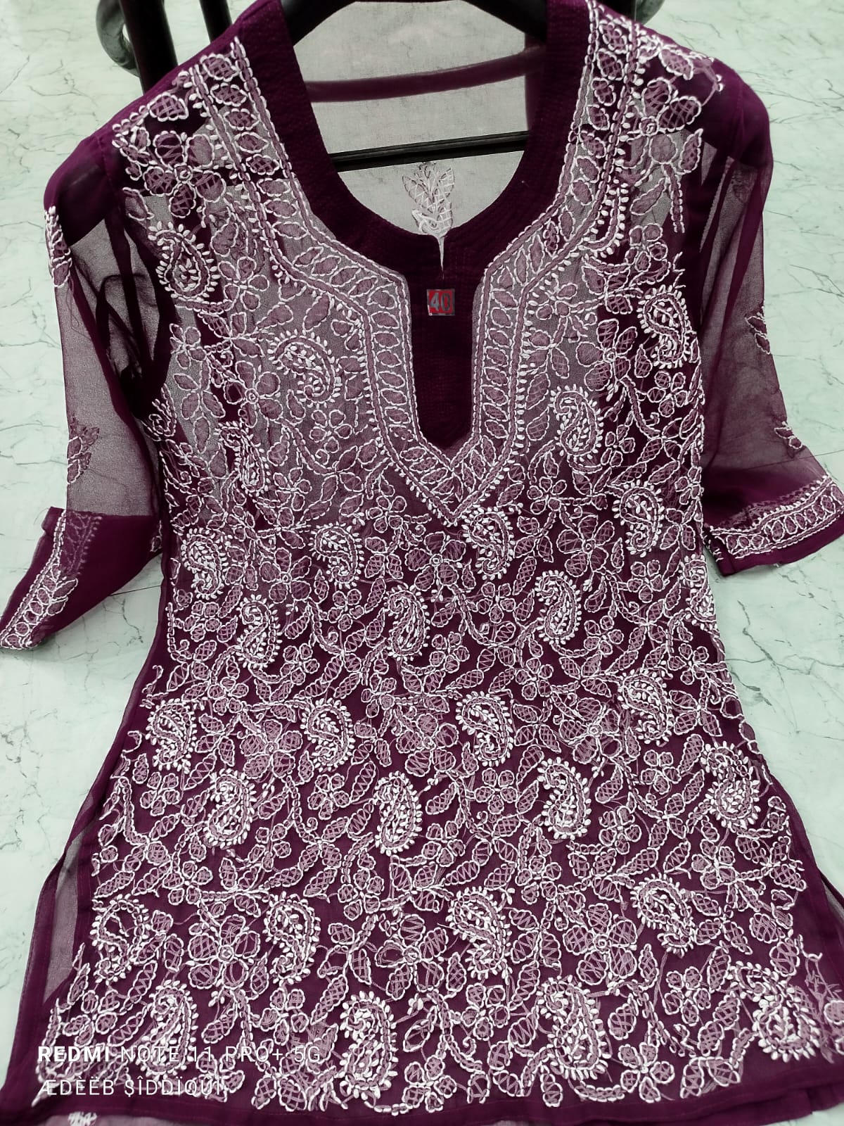 Short Chiffon Chikan Kurti