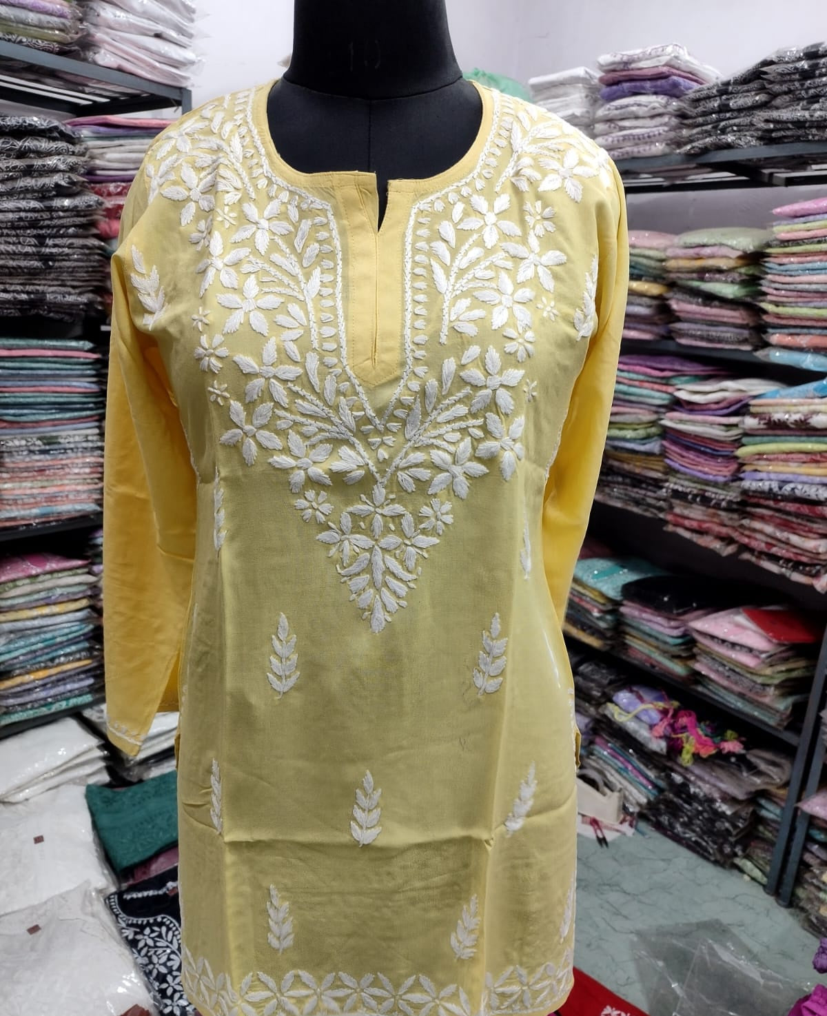 Short rayon chikan kurti