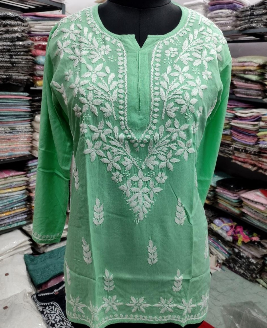 Short rayon chikan kurti