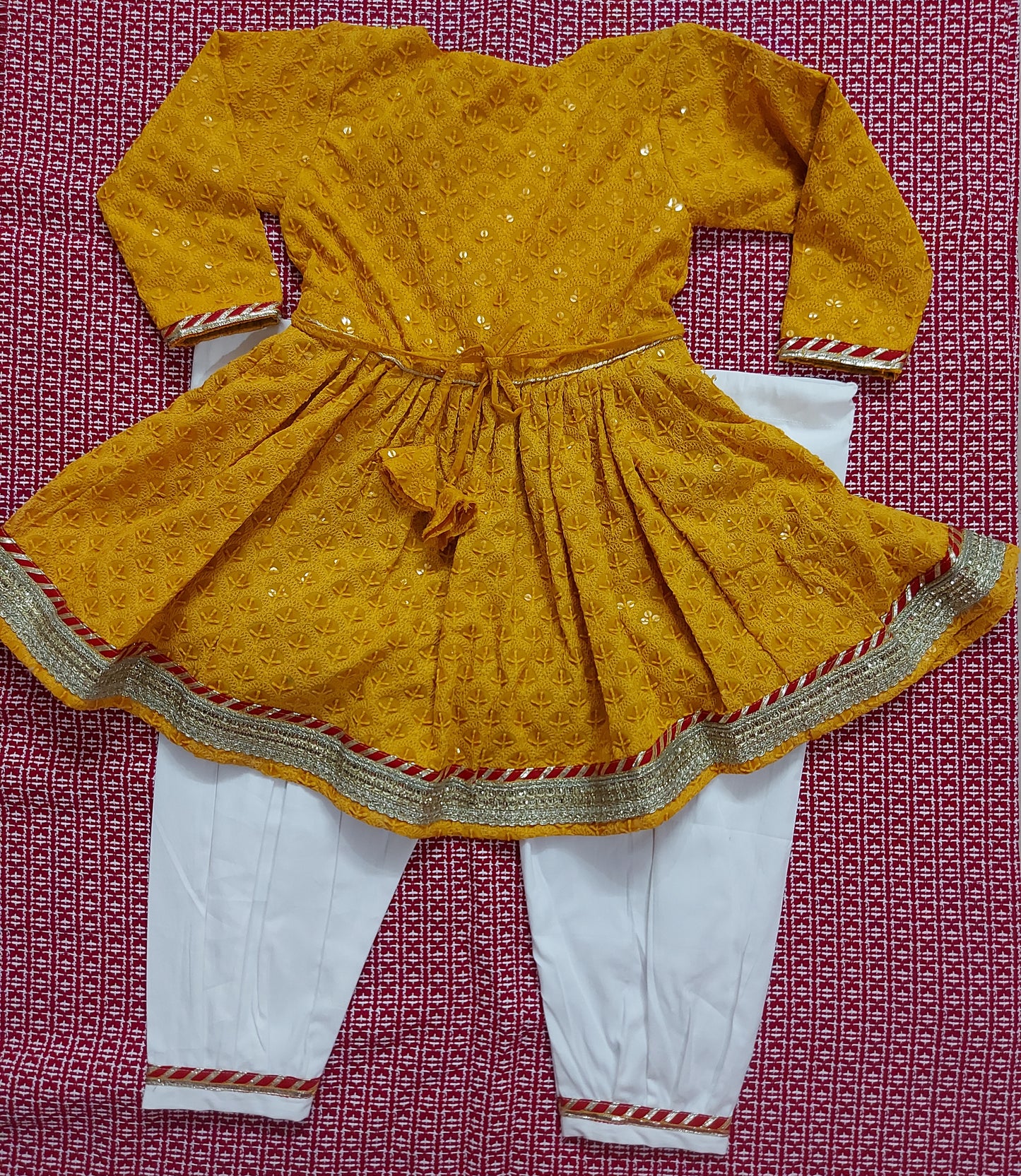 Kids sequinned chikan Afghani set