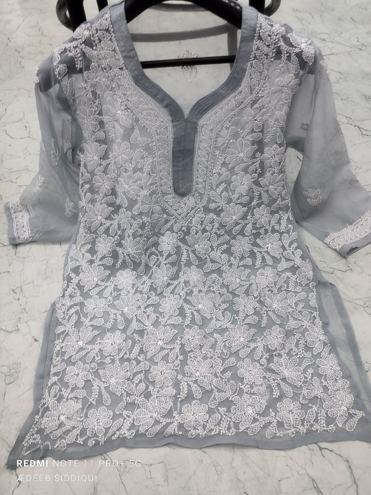 Short Chiffon Chikan Kurti