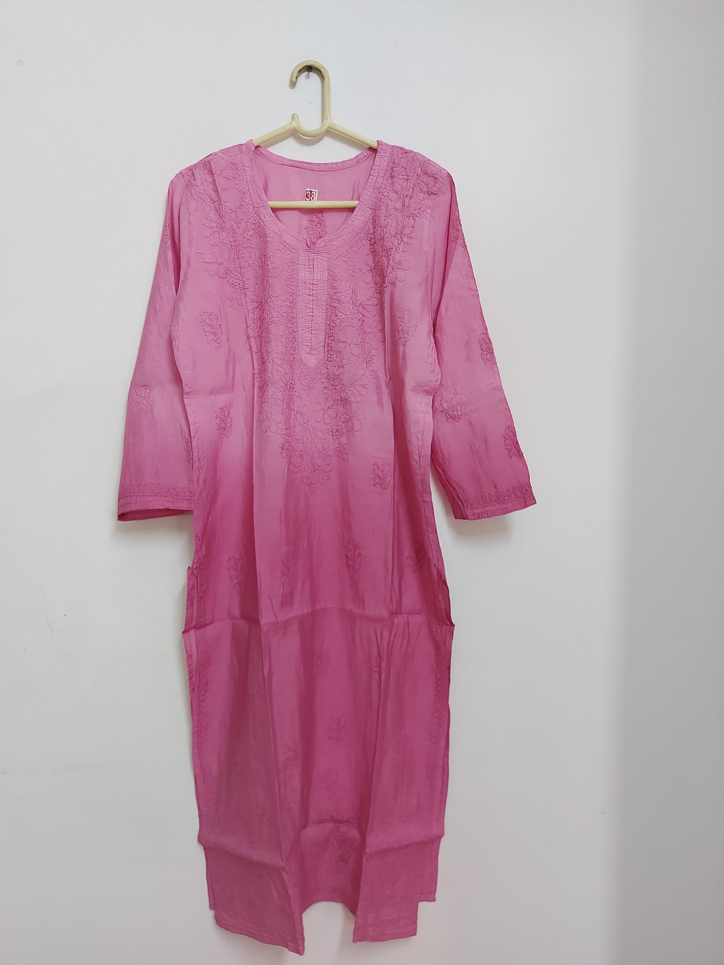 Ombre chanderi hand embroidered chikan kurti