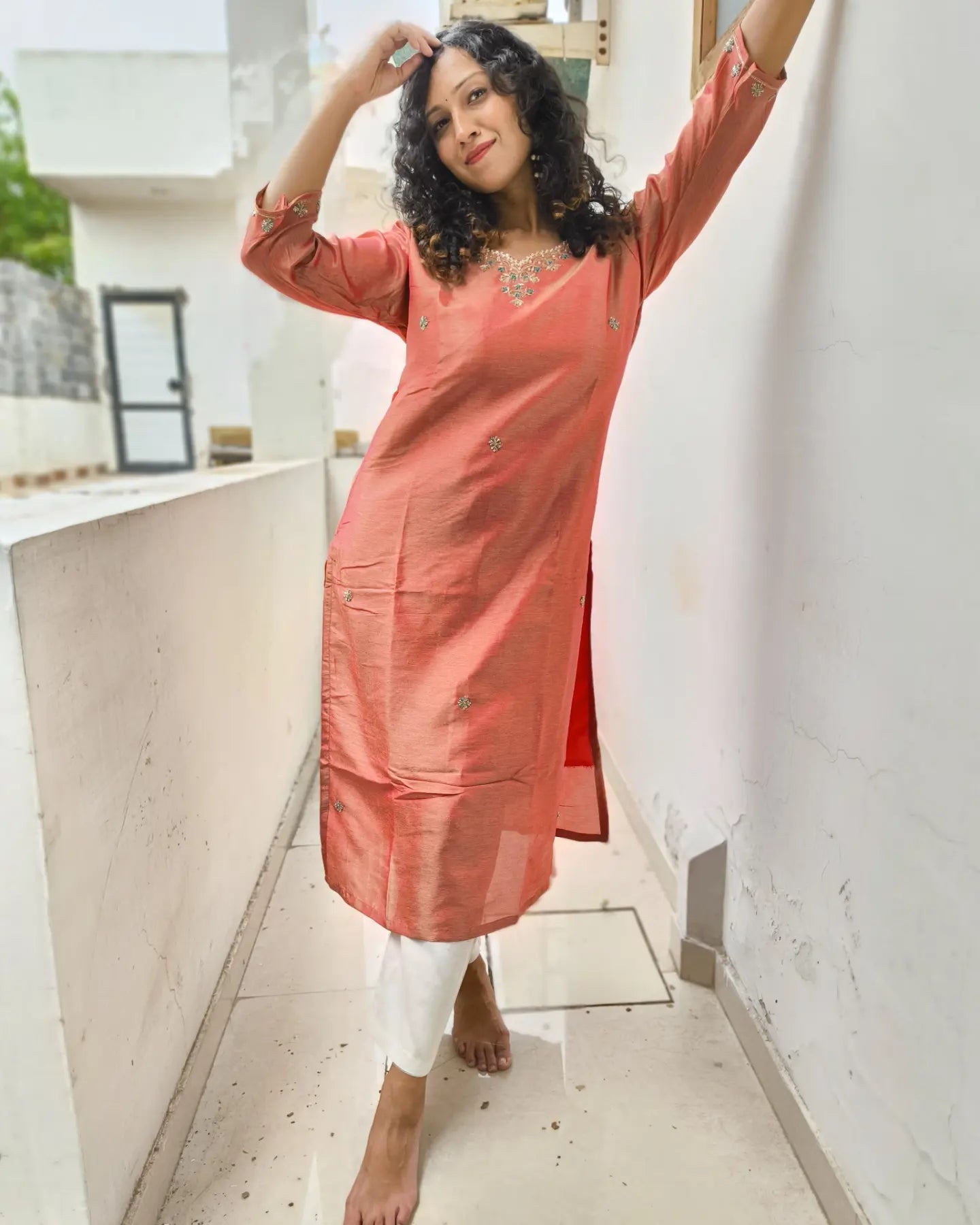 Red Shimmer Kurta