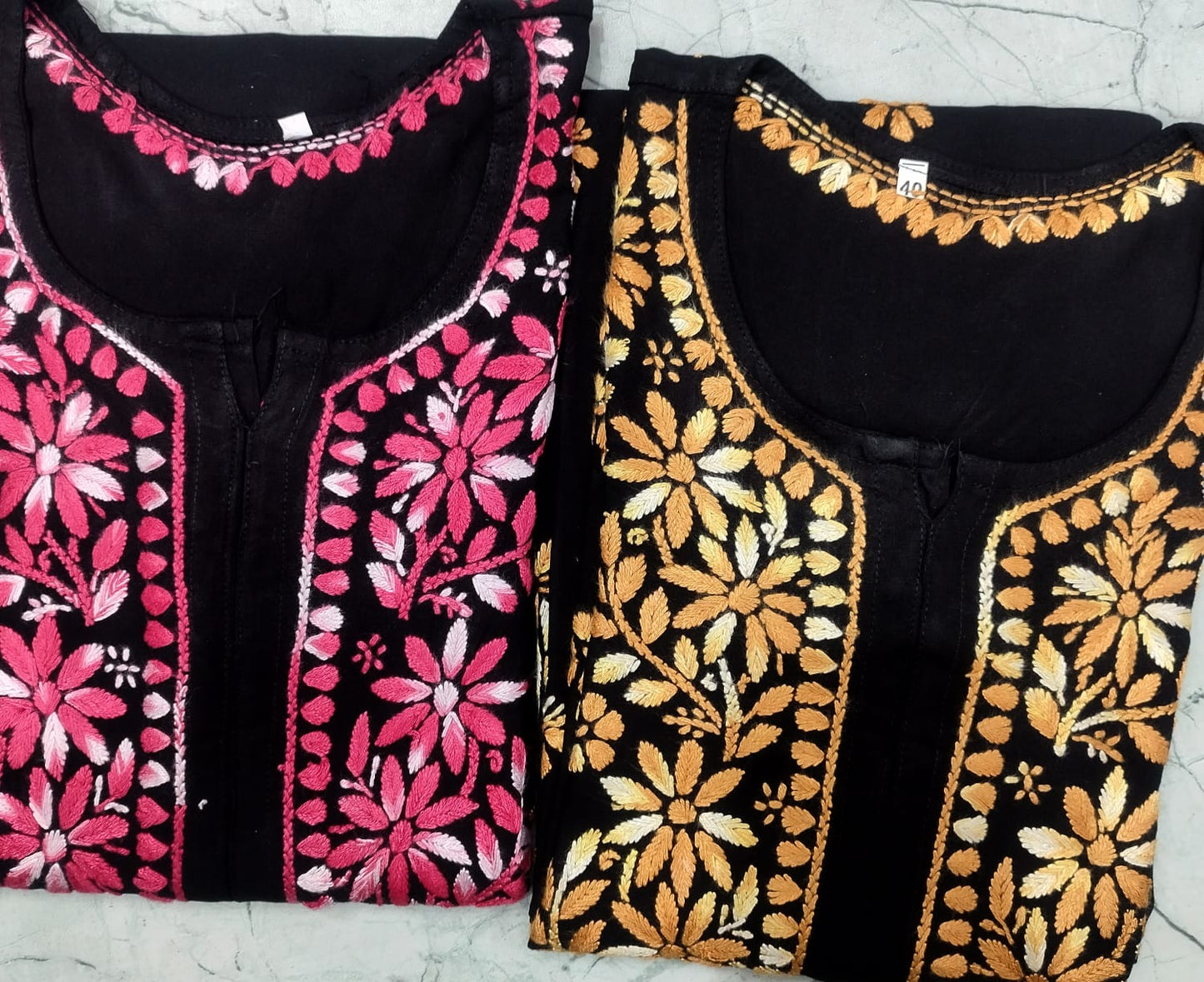 Colored thread black chikan kurti