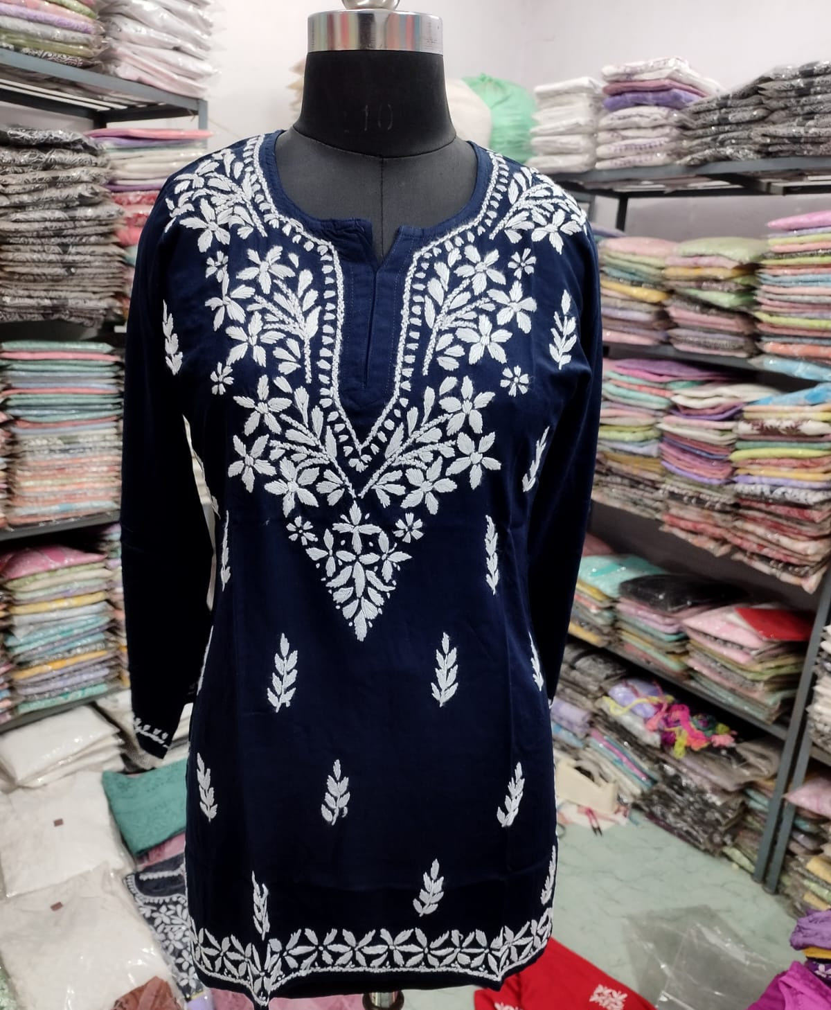 Short rayon chikan kurti